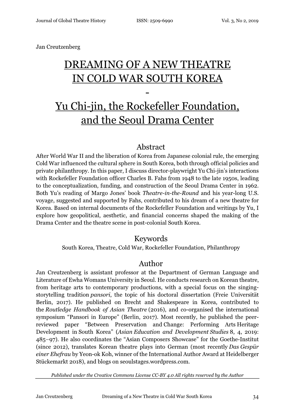 Yu Chi-Jin, the Rockefeller Foundation, and the Seoul Drama Center