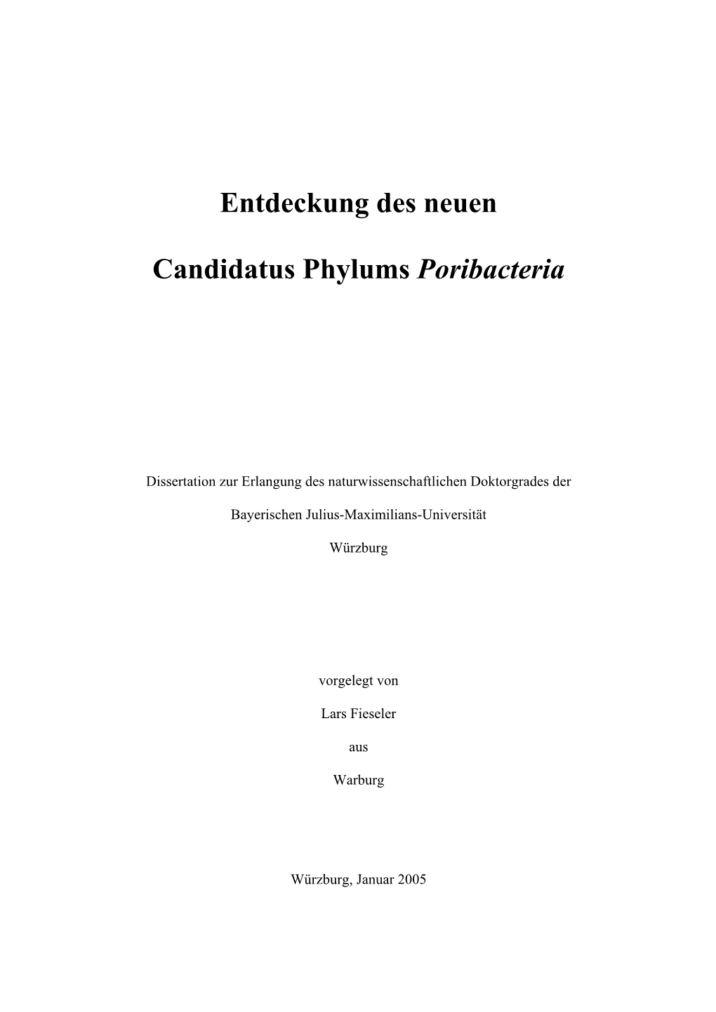 Entdeckung Des Neuen Candidatus Phylums Poribacteria