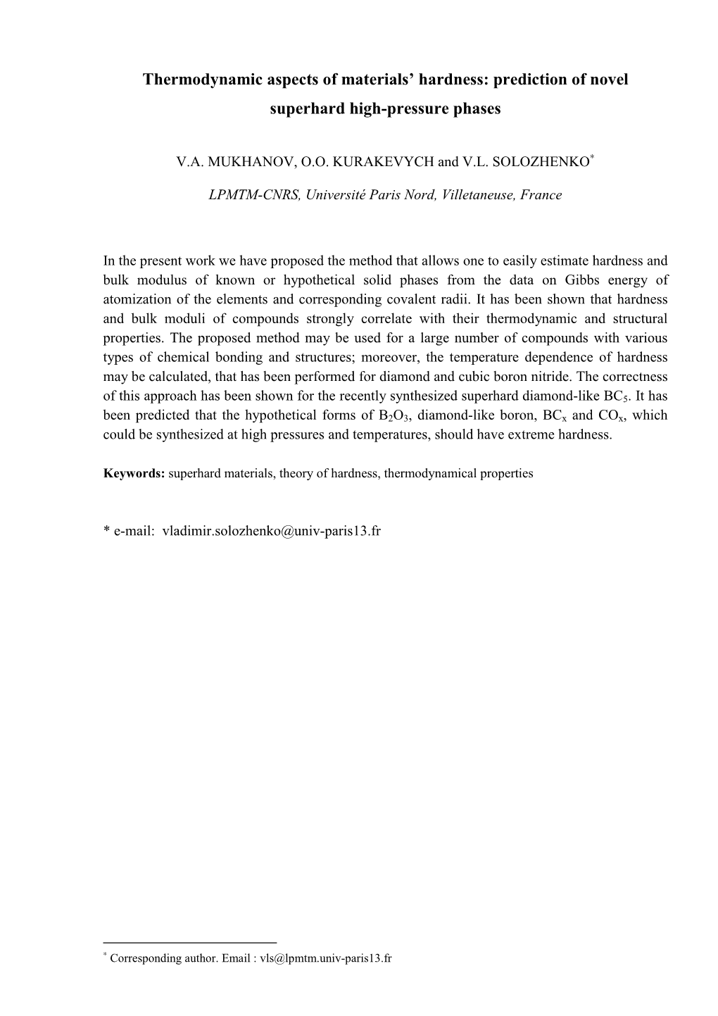 Thermodynamic Aspects of Materials' Hardness