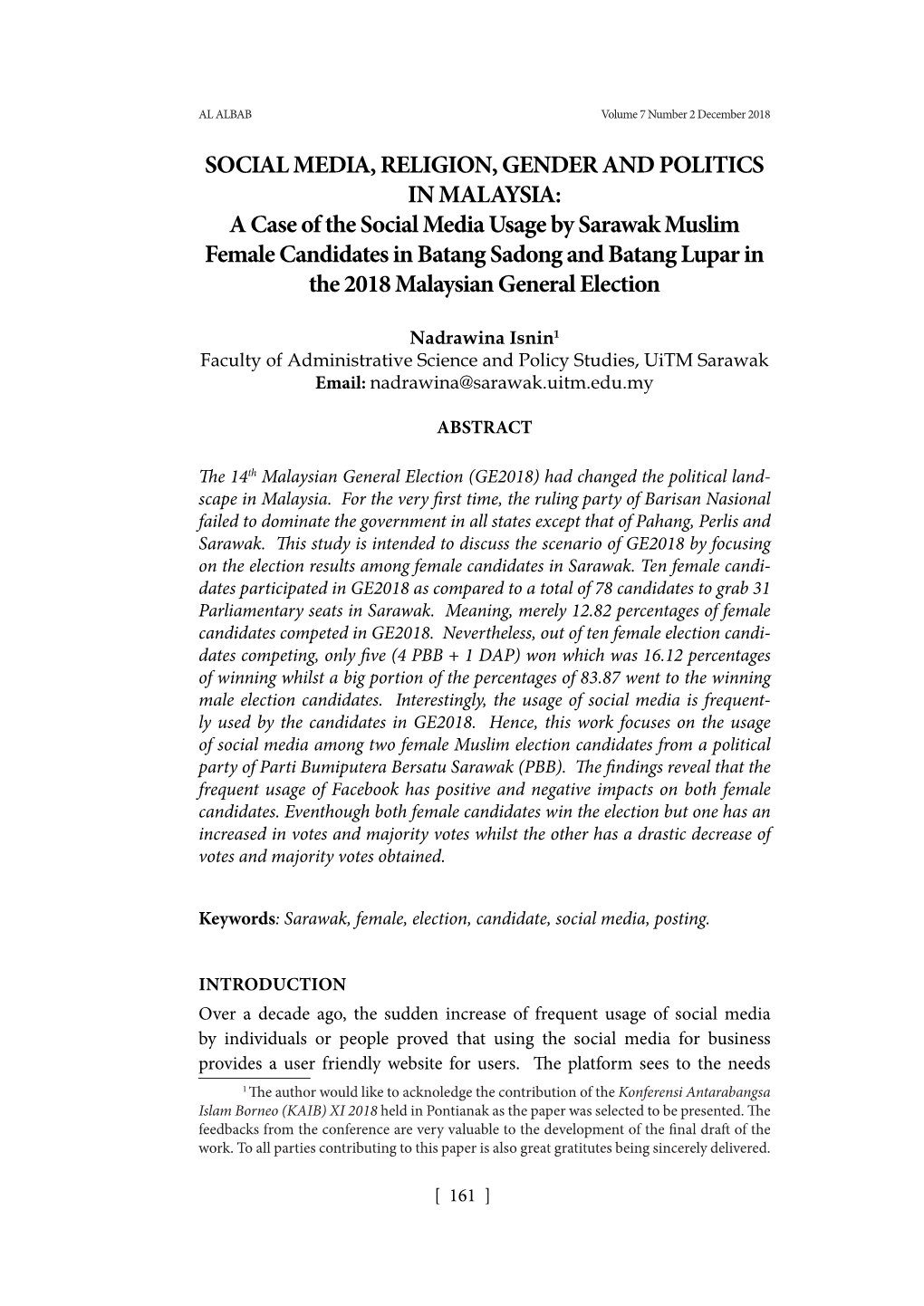 Social Media, Religion, Gender and Politics in Malaysia: A