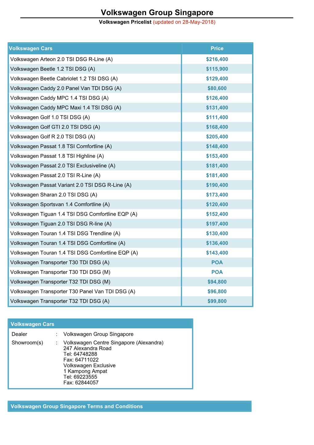 Volkswagen Group Singapore Volkswagen Pricelist (Updated on 28-May-2018)