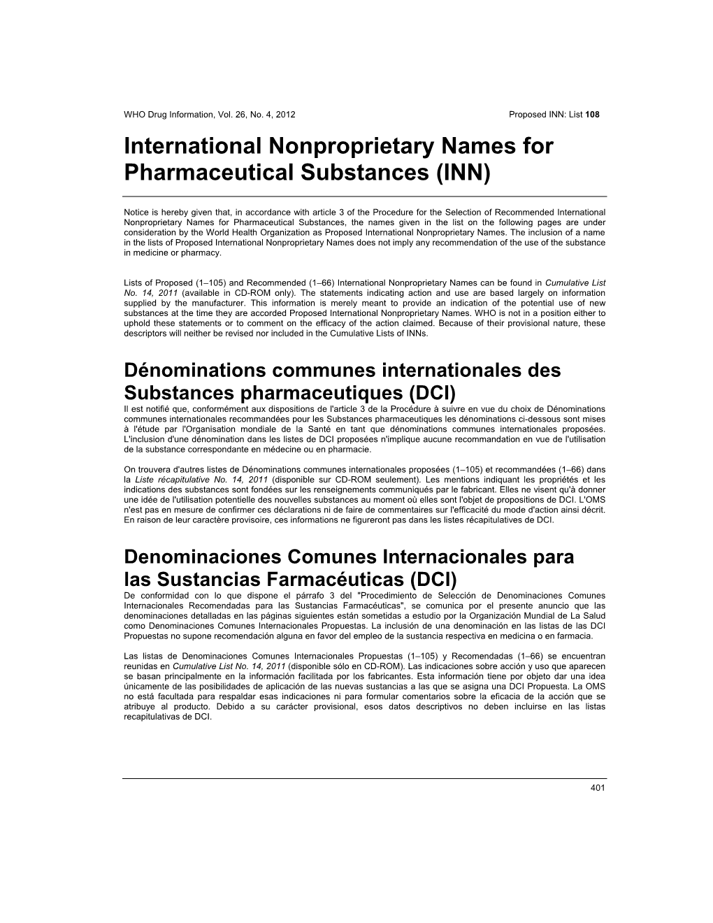 International Nonproprietary Names for Pharmaceutical Substances (INN)