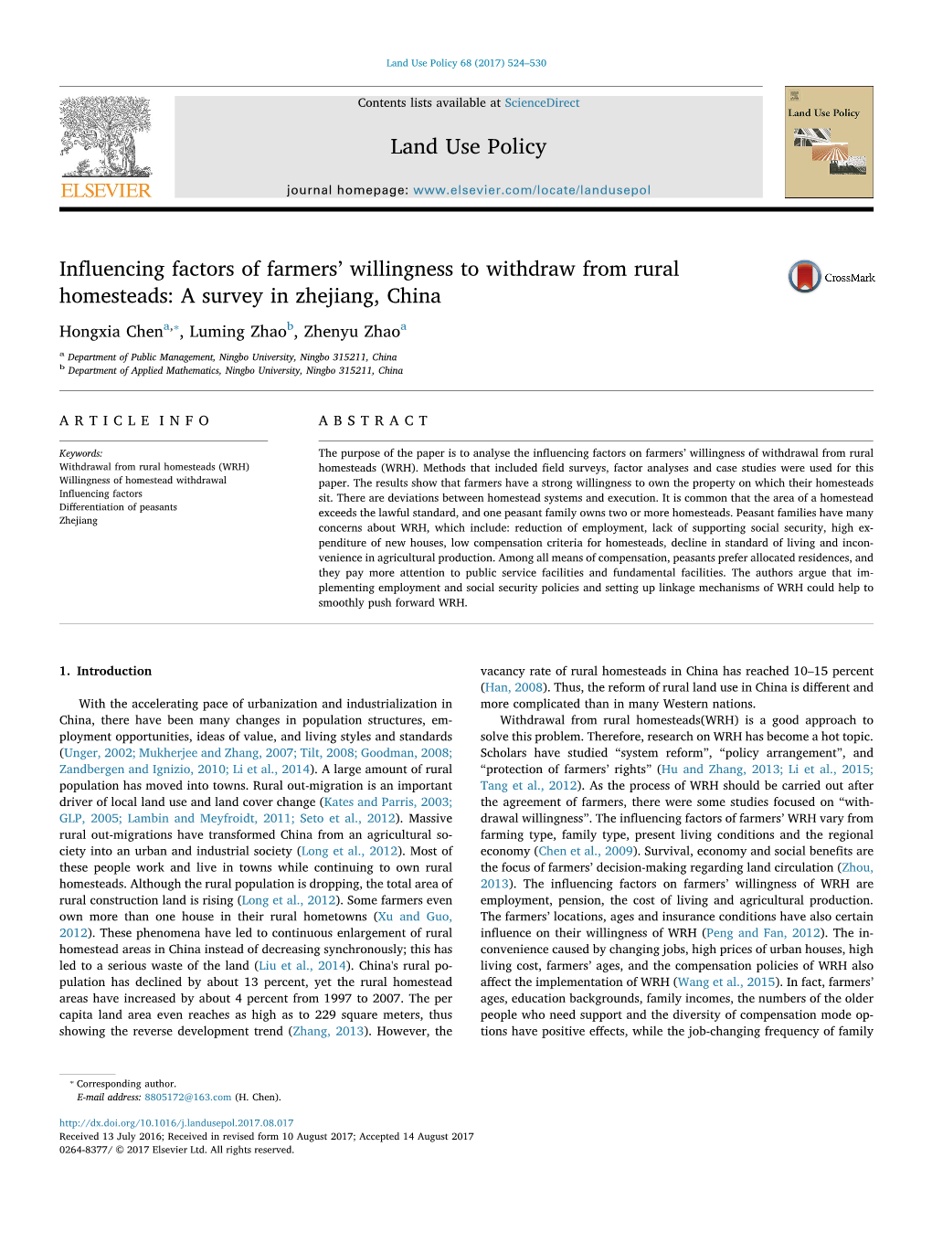 Influencing Factors of Farmersￃﾢￂﾀￂﾙ Willingness to Withdraw from Rural