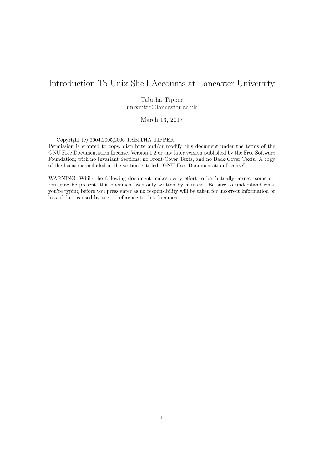 Introduction to Unix Shell Accounts at Lancaster University