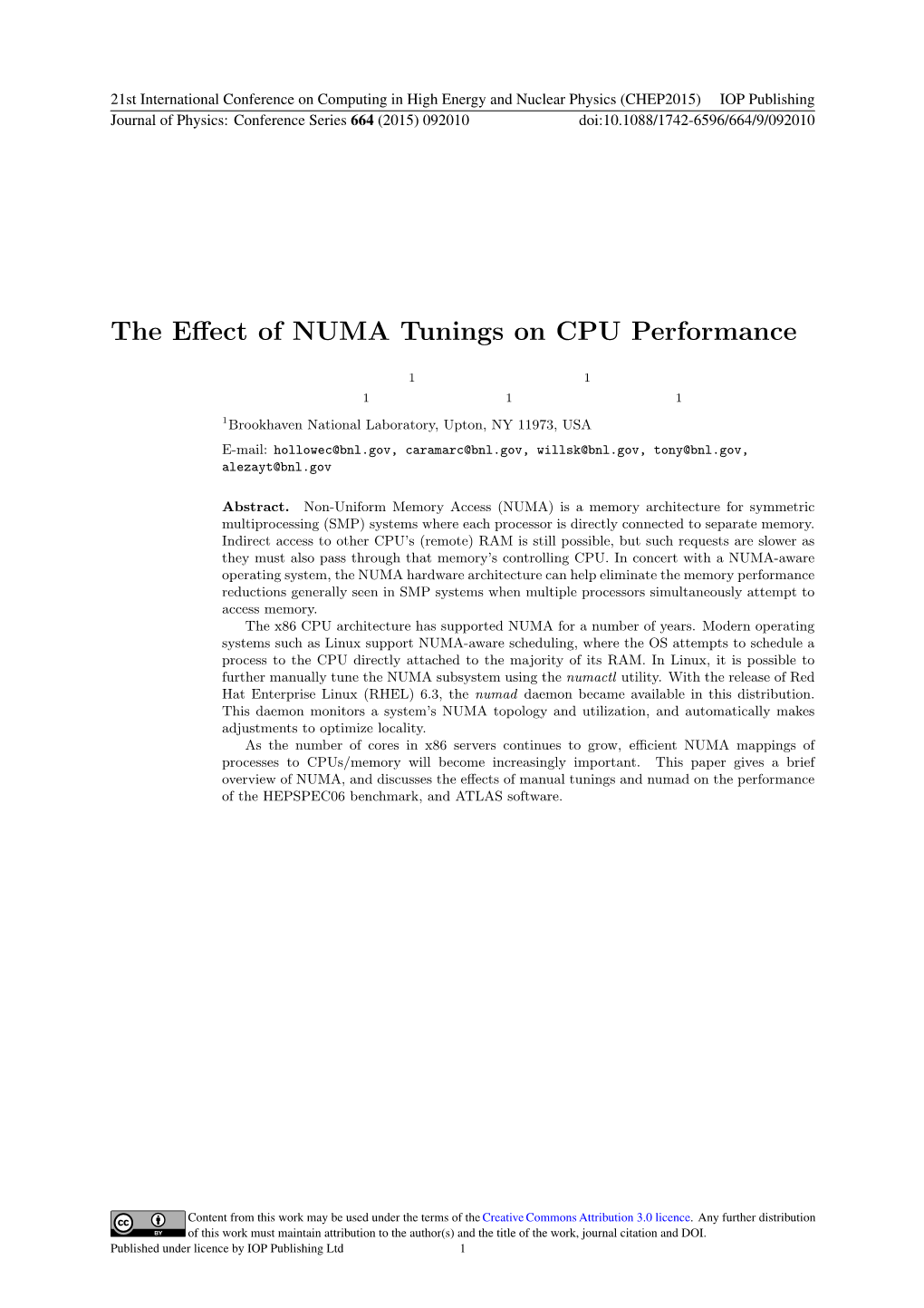The Effect of NUMA Tunings on CPU Performance