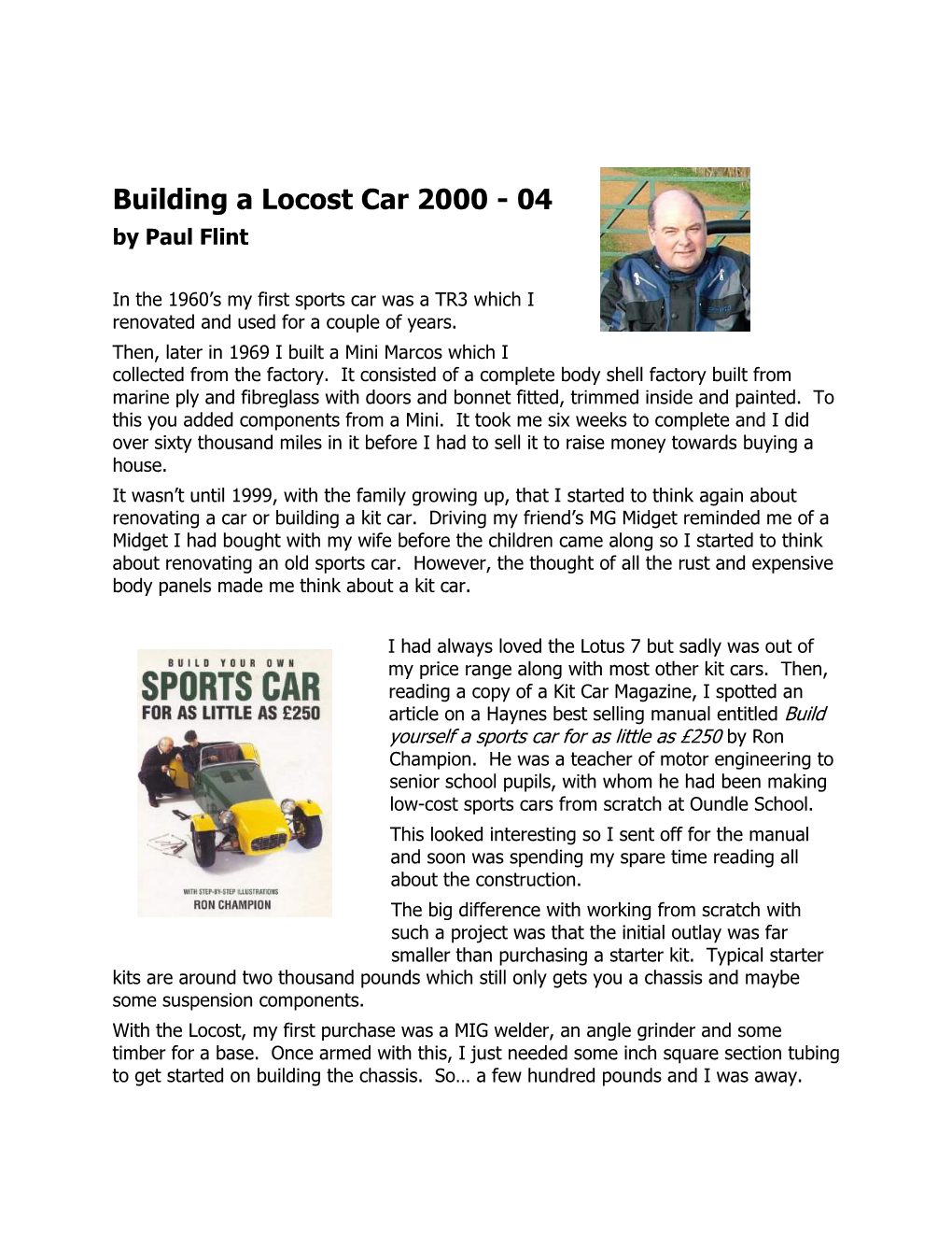 Building a Locost Car 2000 - 04 by Paul Flint