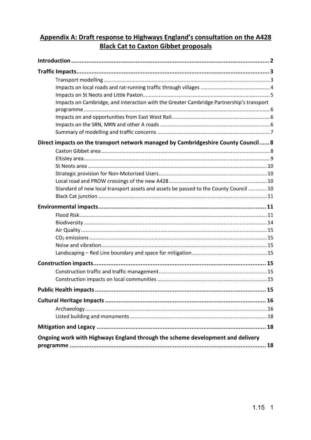 Draft Response to Highways England's Consultation on The