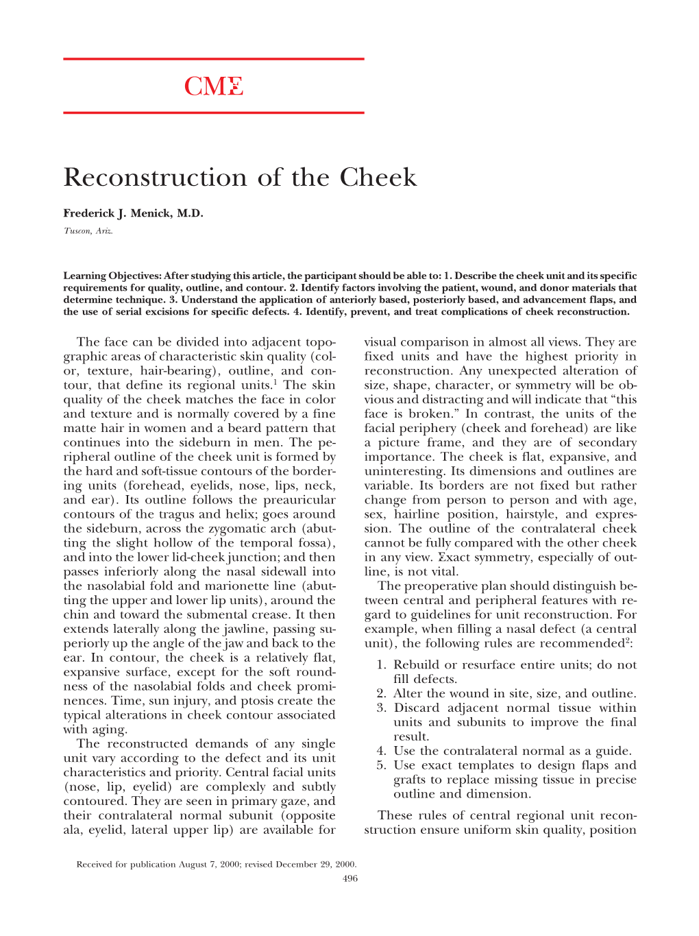 CME Reconstruction of the Cheek