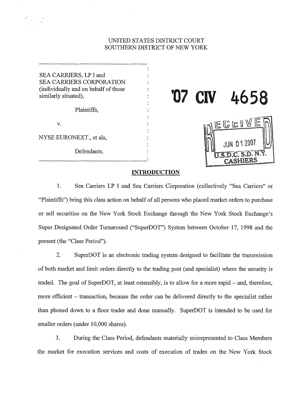 Sea Carriers, LP I, Et Al. V. NYSE Euronext, Et Al. 07-CV-04658