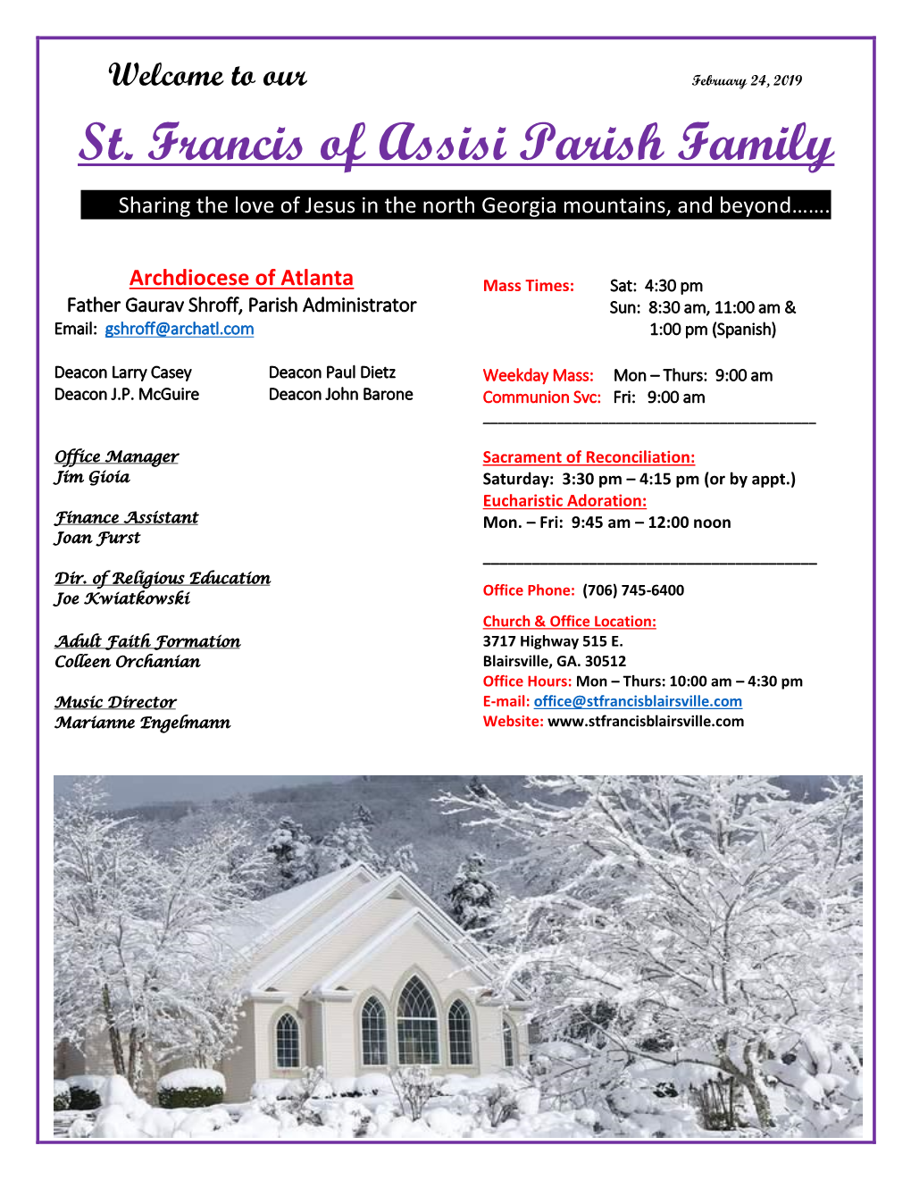 St. Francis of Assisi Parish Family Sharing the Love of Jesus in the North Georgia Mountains, and Beyond……