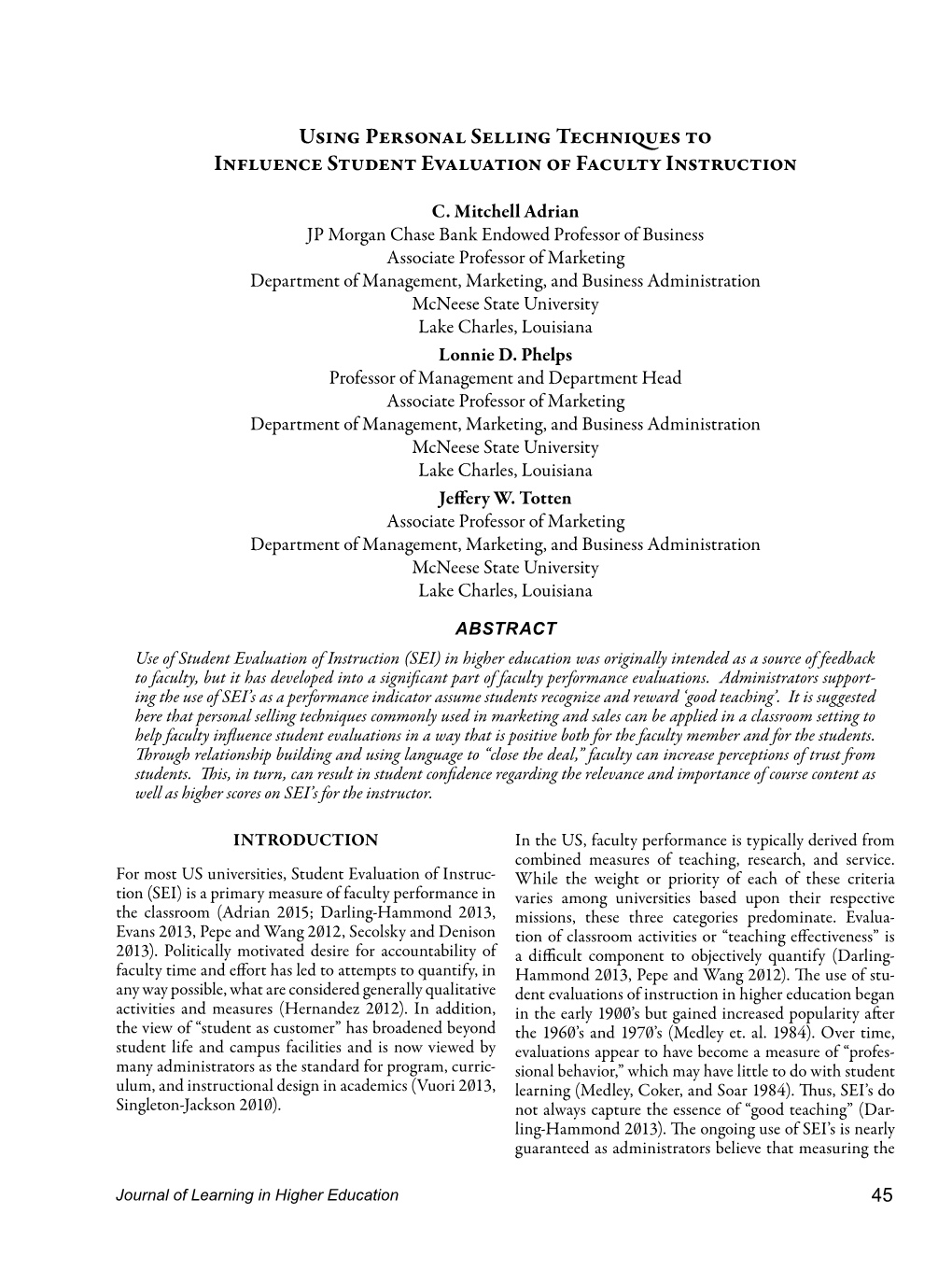 Using Personal Selling Techniques to Influence Student Evaluation of Faculty Instruction