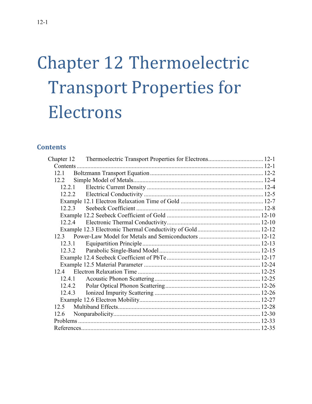 Chapter 12 Thermoelectric Transport Properties for Electrons