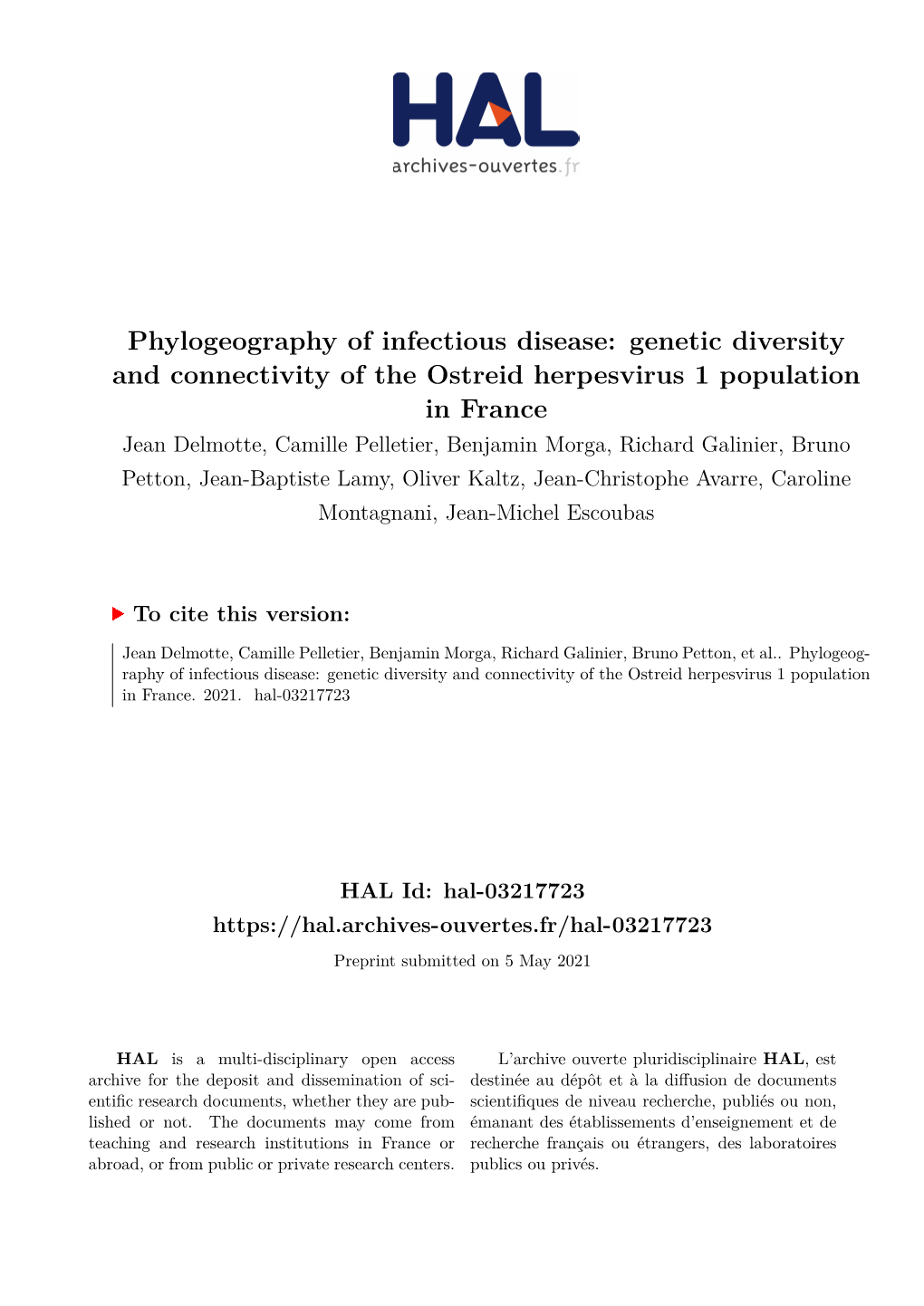 Genetic Diversity and Connectivity of the Ostreid Herpesvirus 1 Population in France