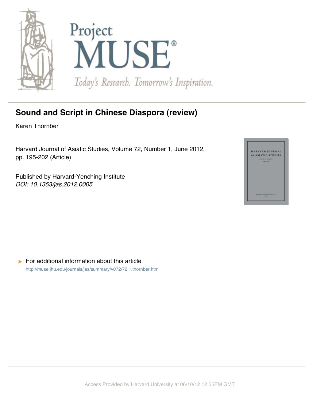 Sound and Script in Chinese Diaspora (Review)
