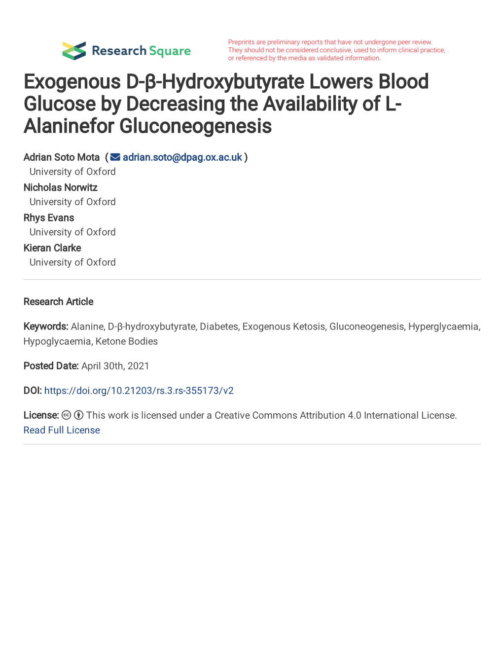 Exogenous D-Β-Hydroxybutyrate Lowers Blood Glucose by Decreasing the Availability of L- Alaninefor Gluconeogenesis