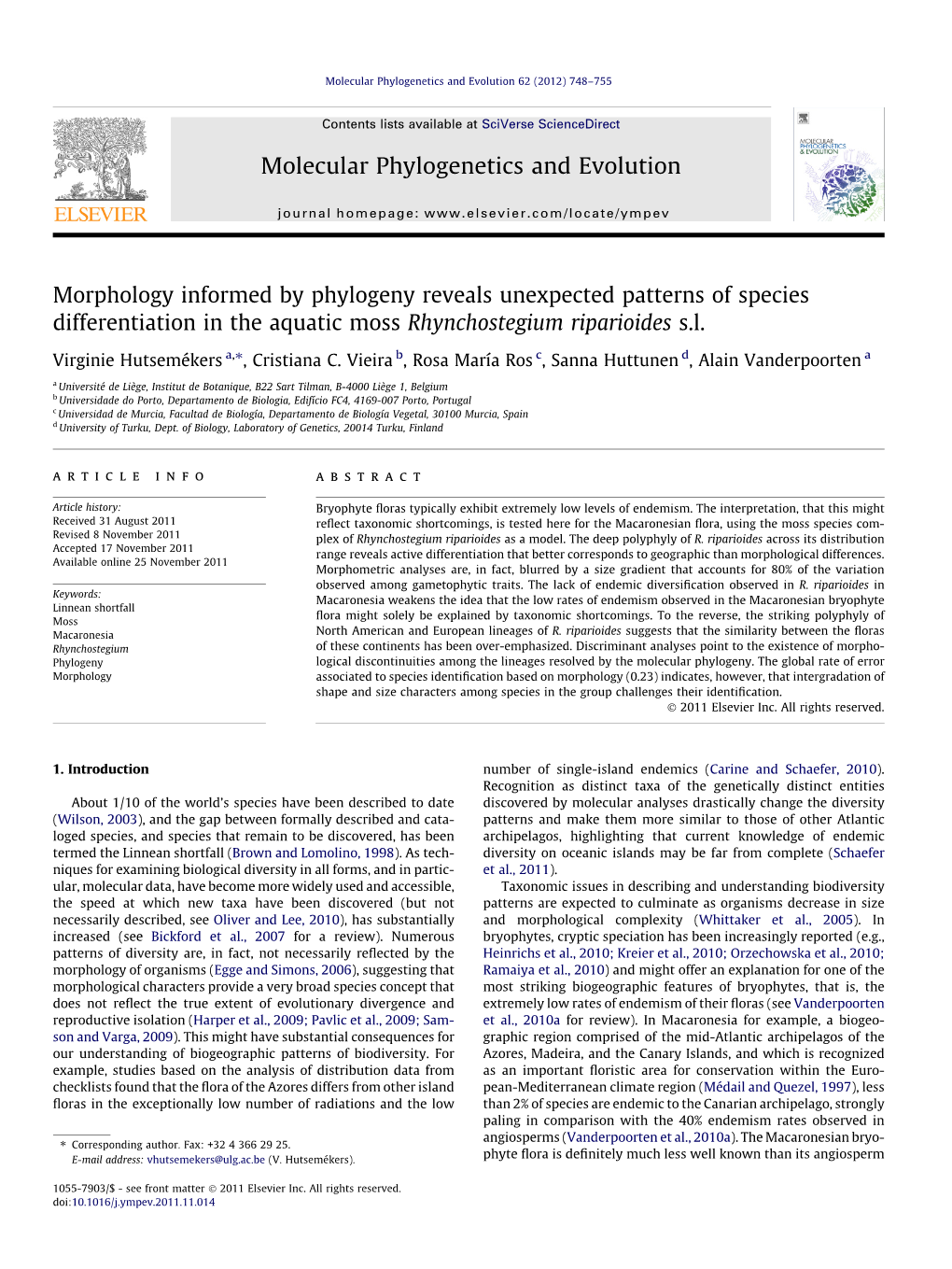 Molecular Phylogenetics and Evolution 62 (2012) 748–755