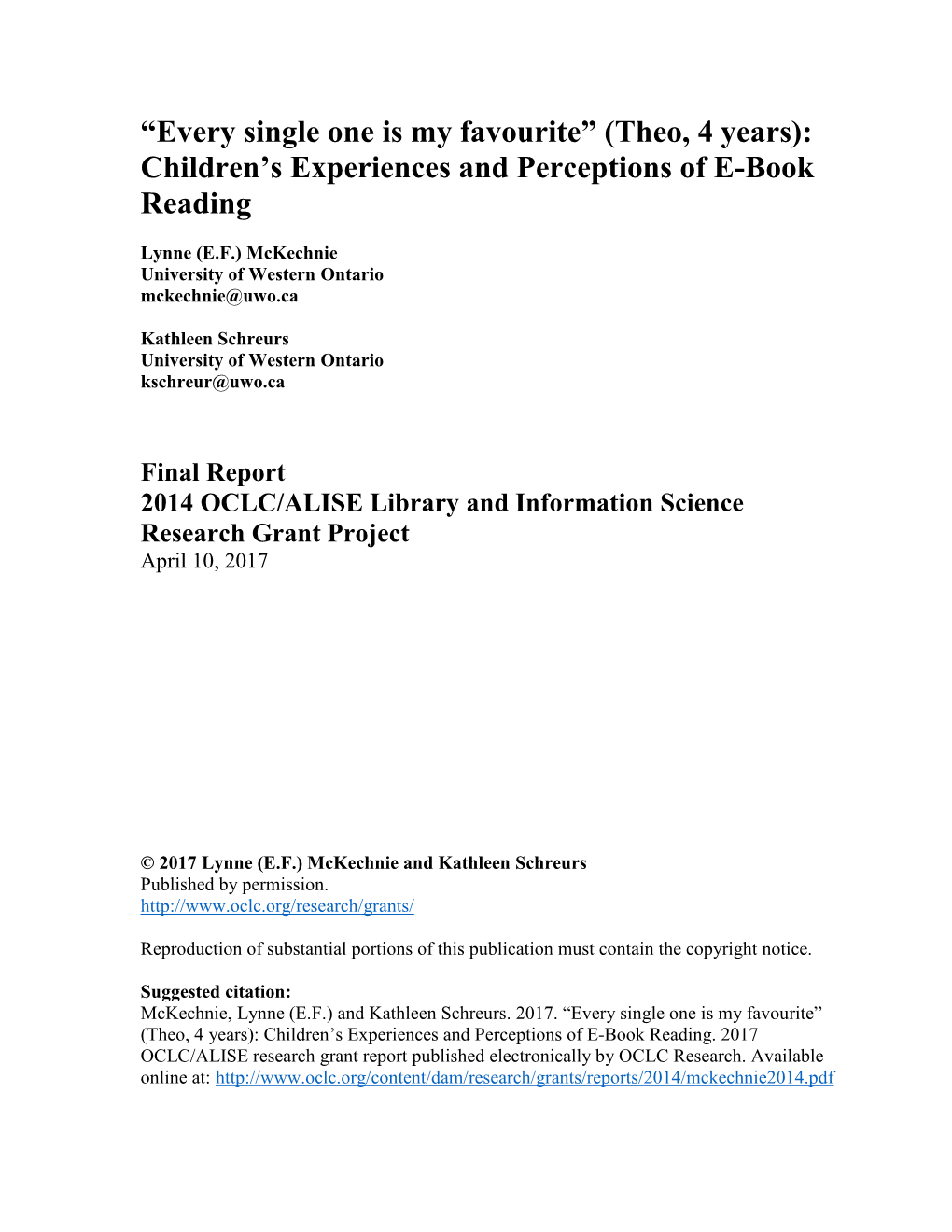 Children's Experiences and Perceptions of E-Book