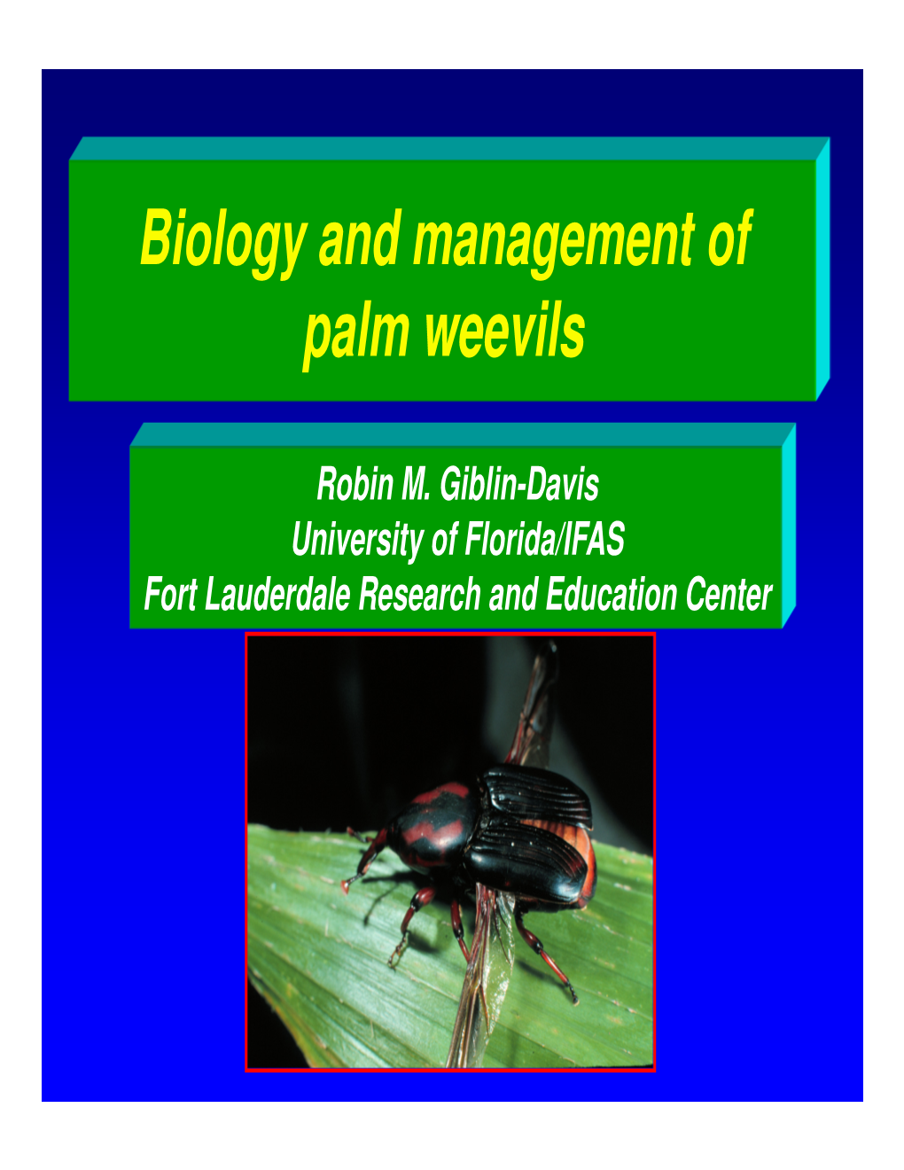 Biology and Management of Palm Weevils