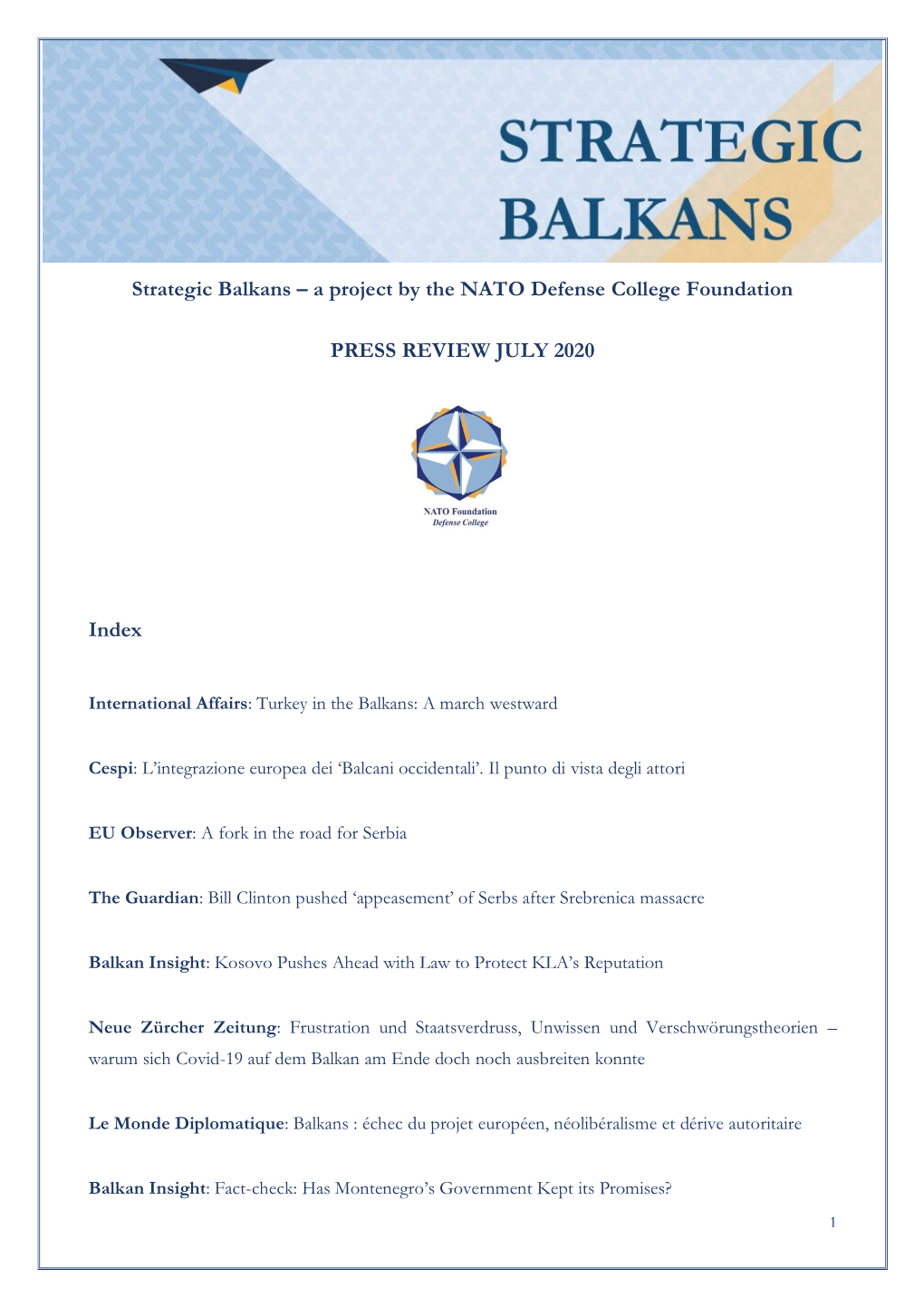 Strategic Balkans – a Project by the NATO Defense College Foundation