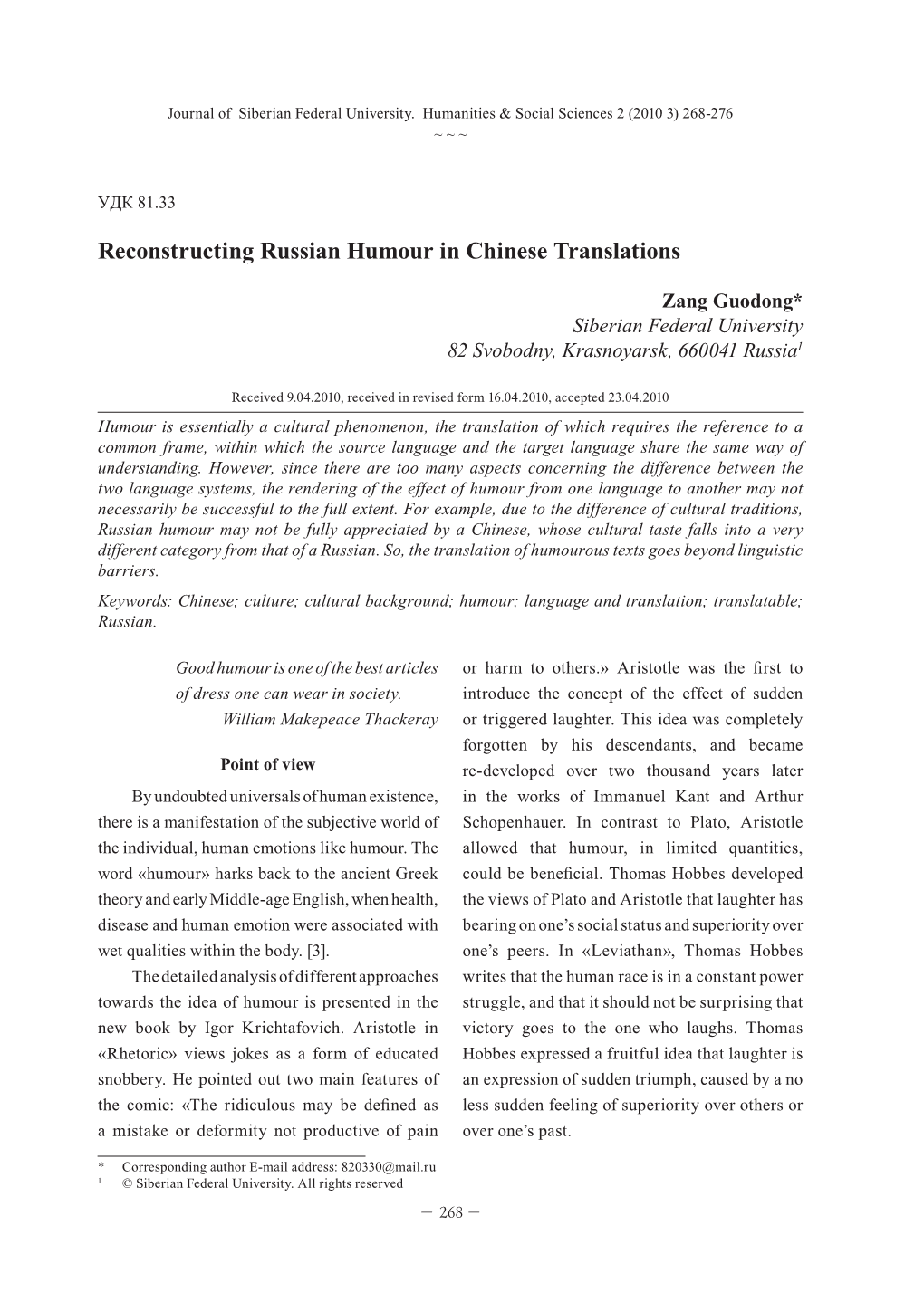 Reconstructing Russian Humour in Chinese Translations