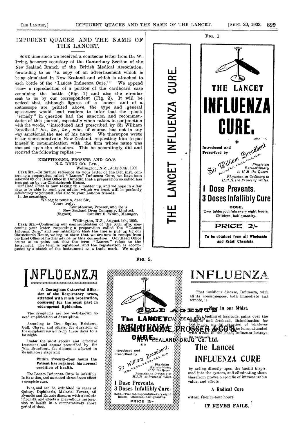 Influenza Cure.’" We Append Below a Reproduction of a Portion of the Cardboard Case the LANCET Containing the Bottle (Fig