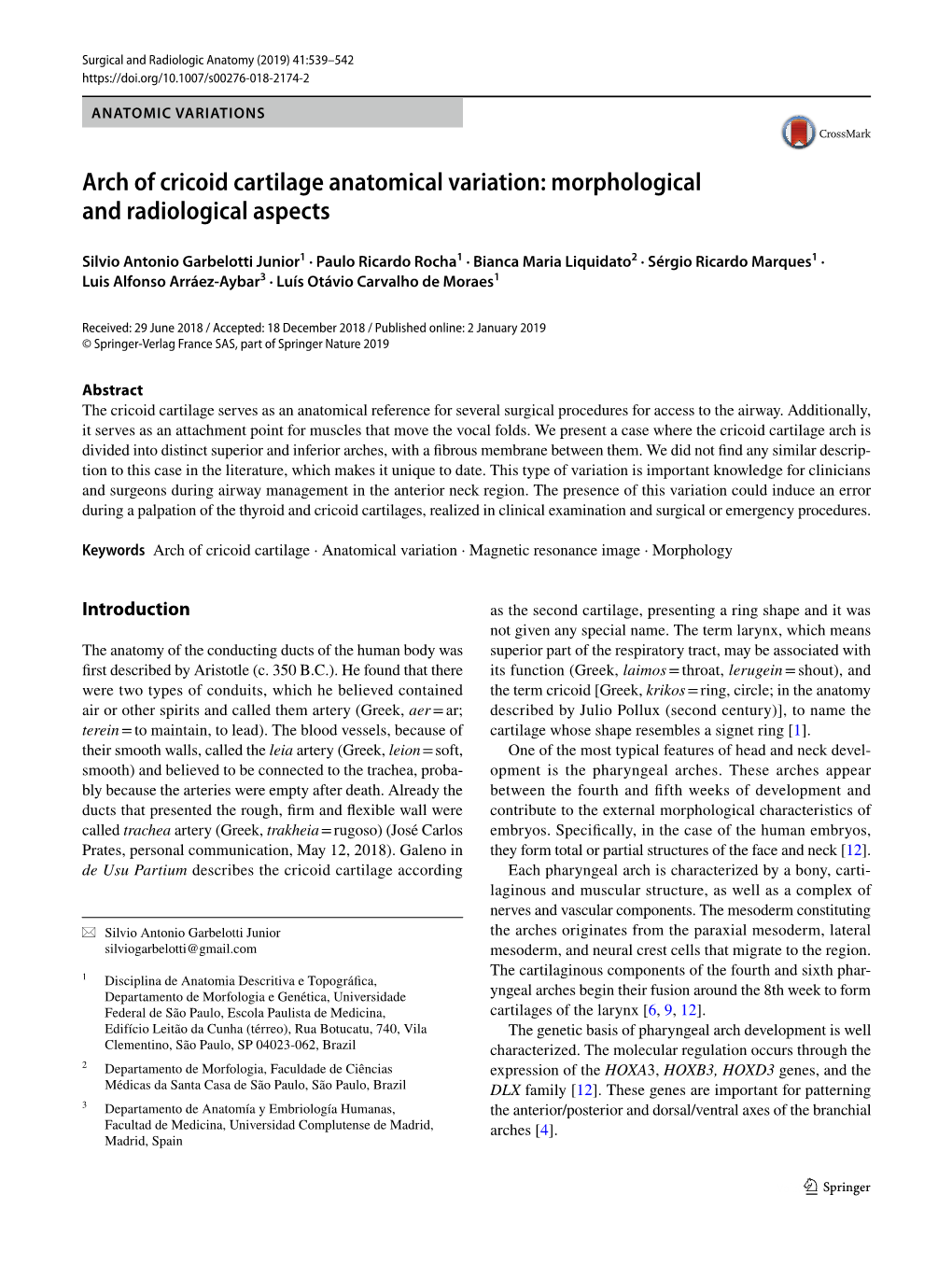 Arch of Cricoid Cartilage Anatomical Variation: Morphological and Radiological Aspects