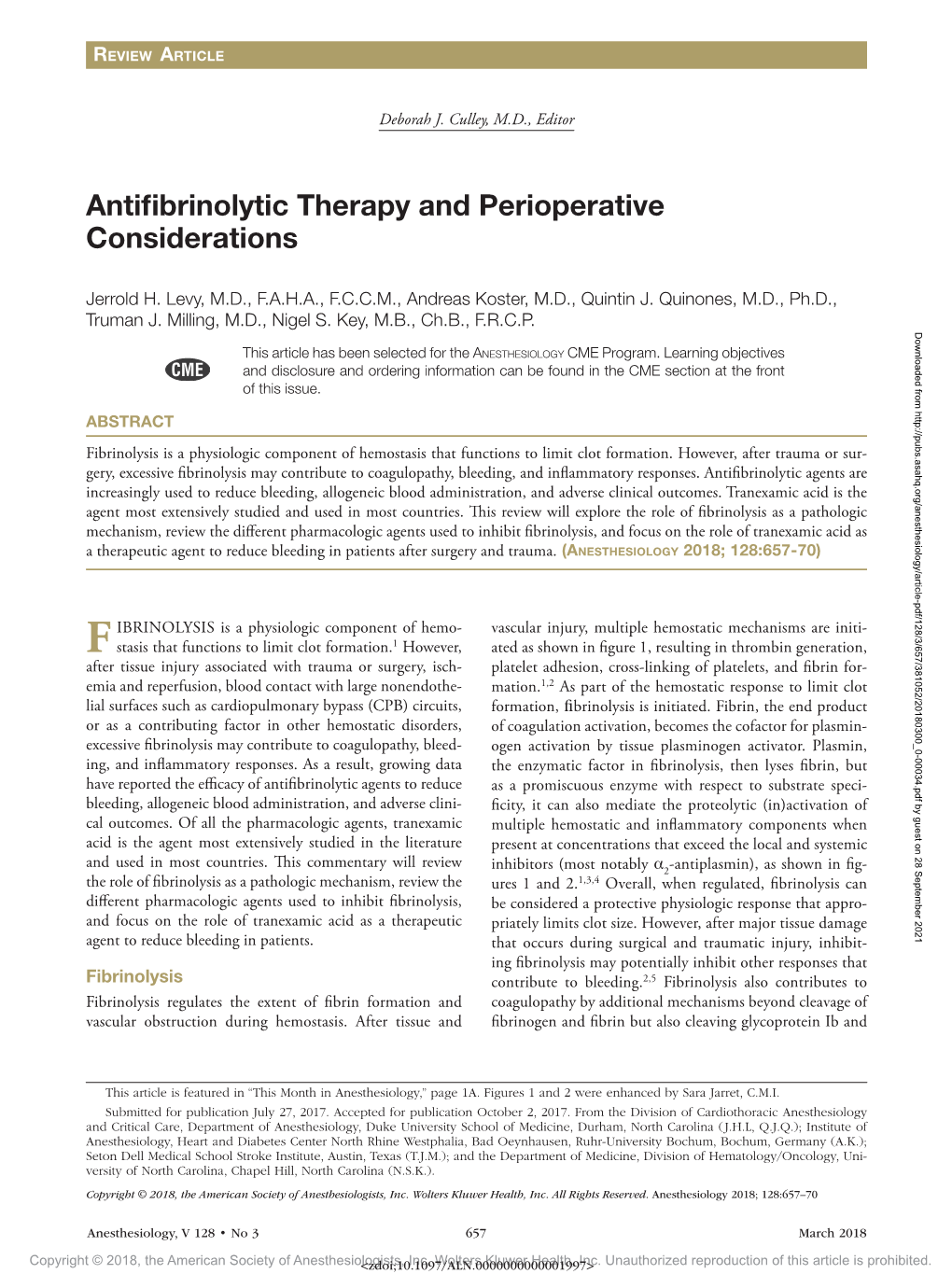 Antifibrinolytic Therapy and Perioperative Considerations