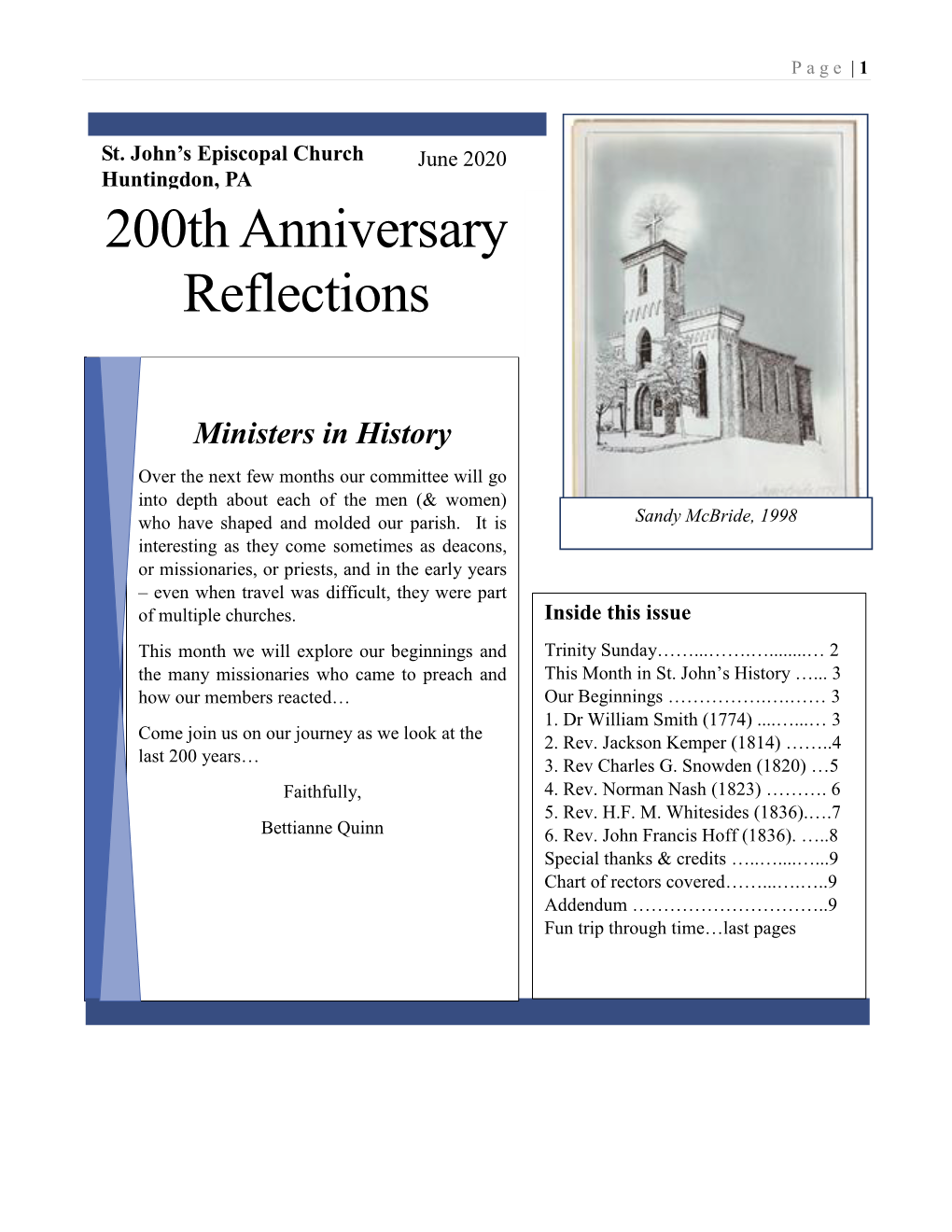 June 2020 Huntingdon, PA 200Th Anniversary Reflections