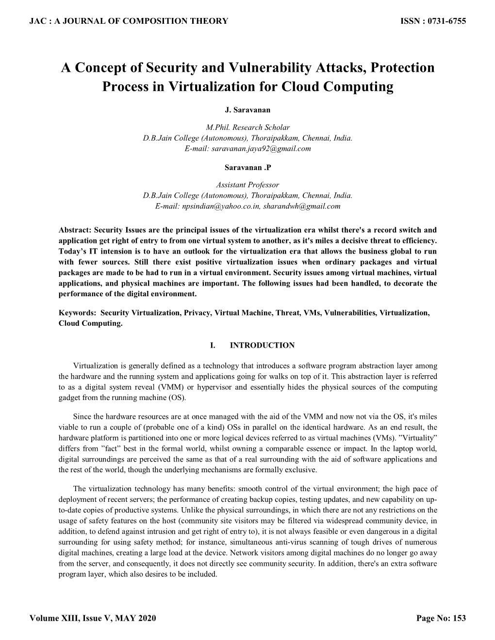 A Concept of Security and Vulnerability Attacks, Protection Process in Virtualization for Cloud Computing