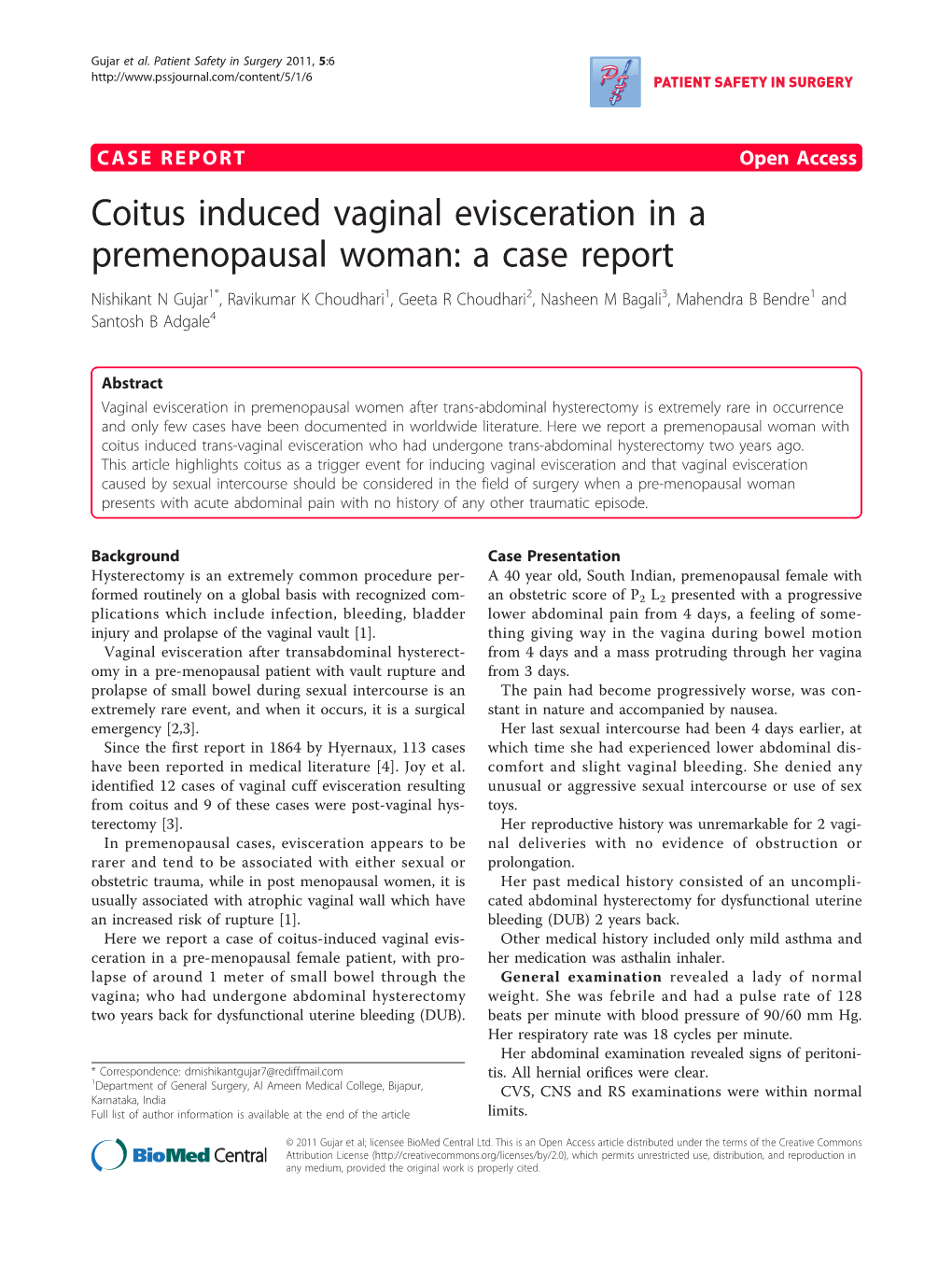 Coitus Induced Vaginal Evisceration in a Premenopausal Woman: a Case Report