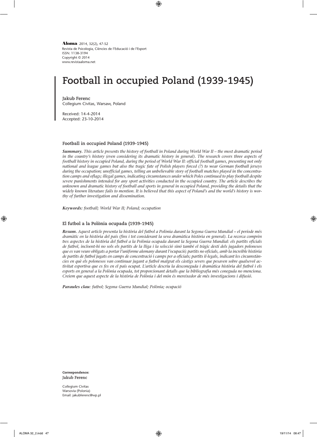 Football in Occupied Poland (1939-1945)