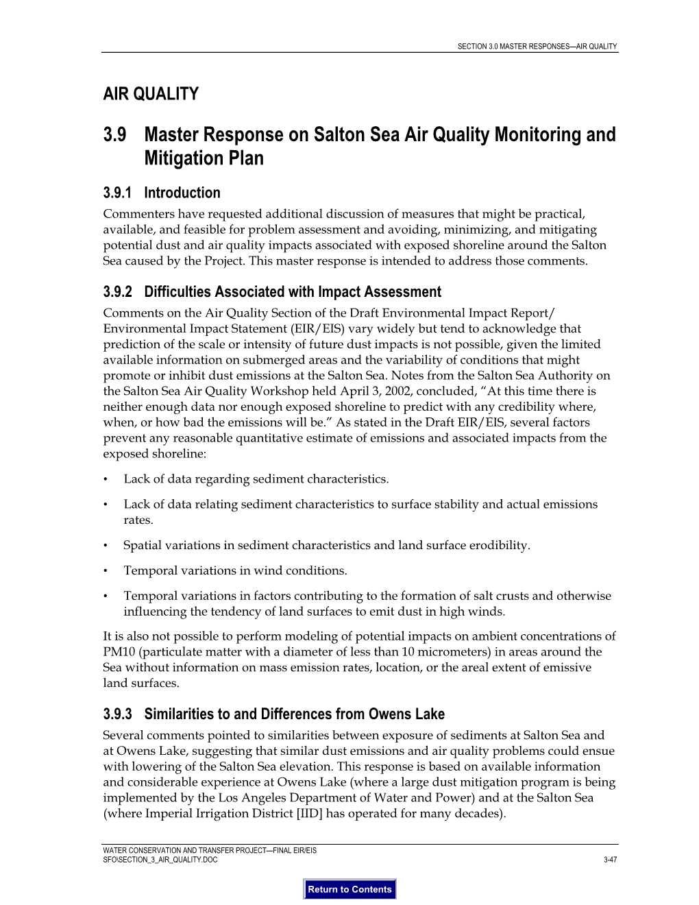 3.9 Master Response on Salton Sea Air Quality Monitoring and Mitigation Plan