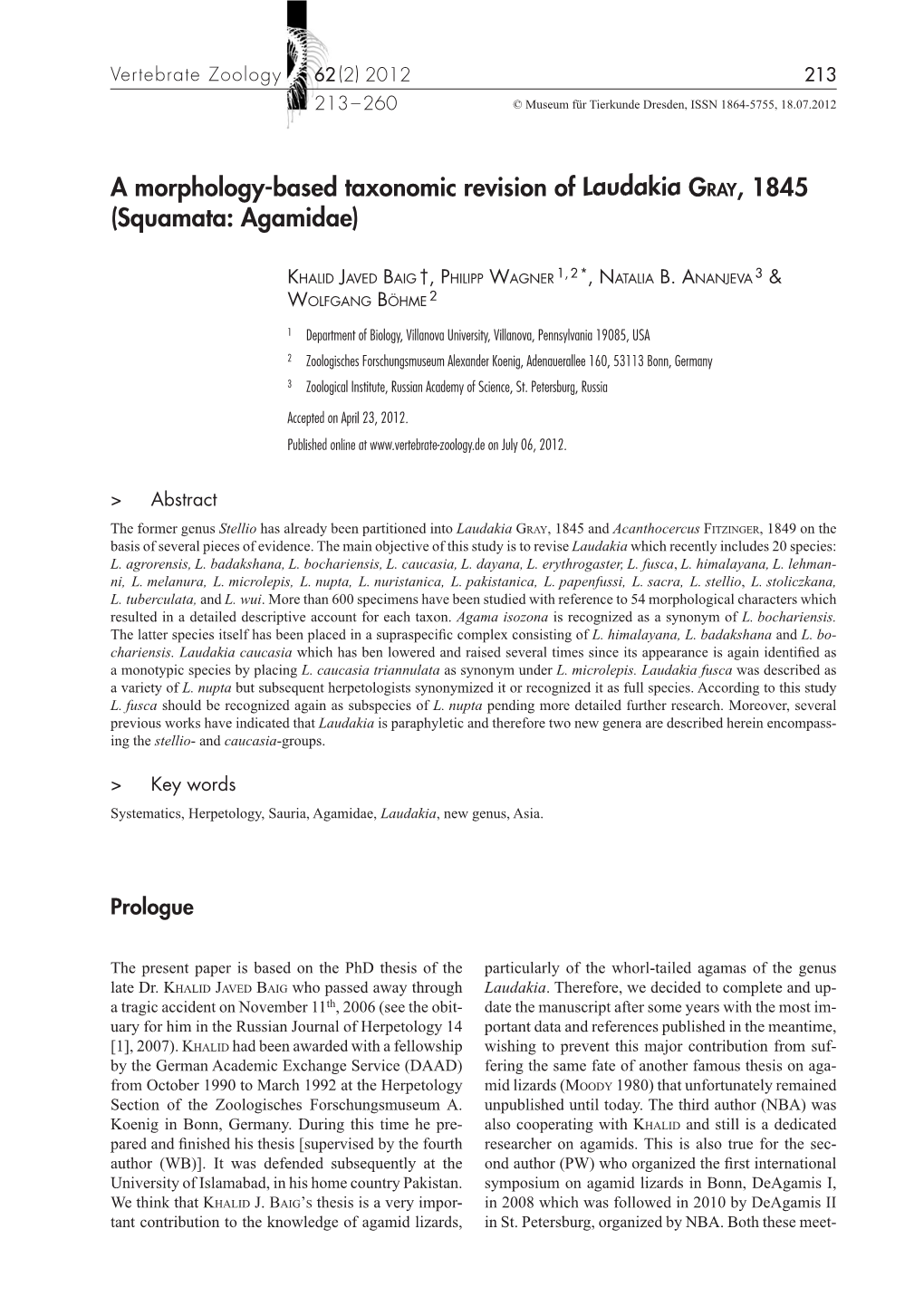 A Morphology-Based Taxonomic Revision of Laudakia Gray, 1845 (Squamata: Agamidae)