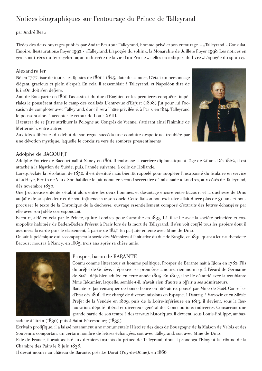 Notices Biographiques Sur L'entourage Du Prince De Talleyrand