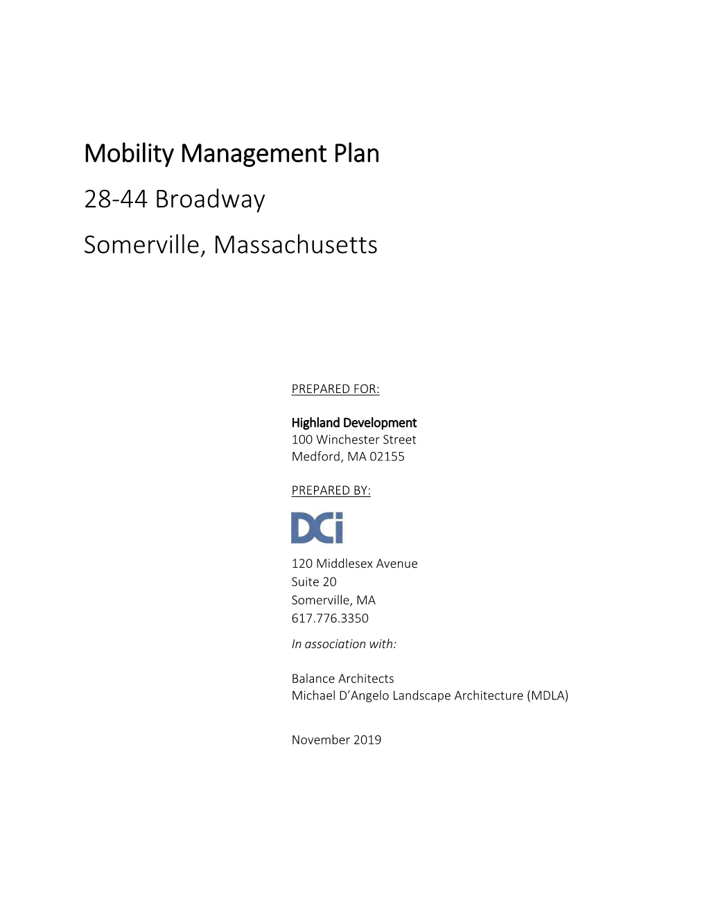 Mobility Management Plan 28-44 Broadway Somerville, Massachusetts