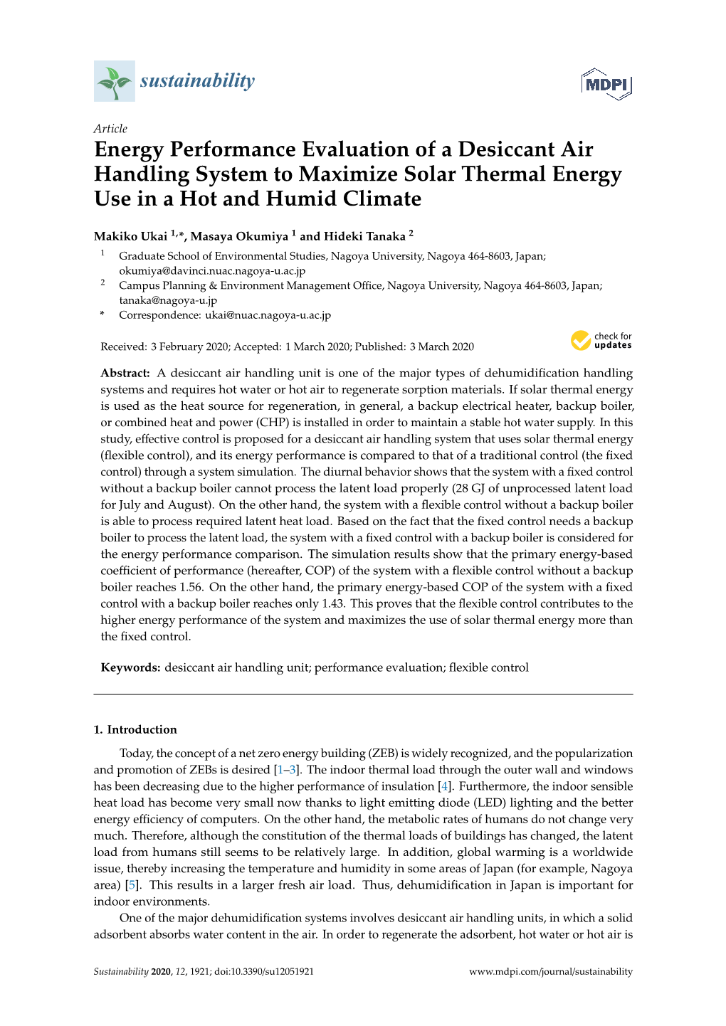 Energy Performance Evaluation of a Desiccant Air Handling System to Maximize Solar Thermal Energy Use in a Hot and Humid Climate