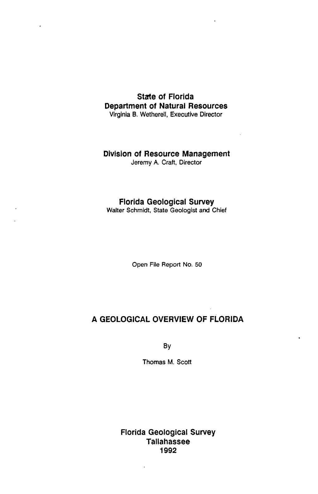 State of Florida Department of Natural Resources Division of Resource