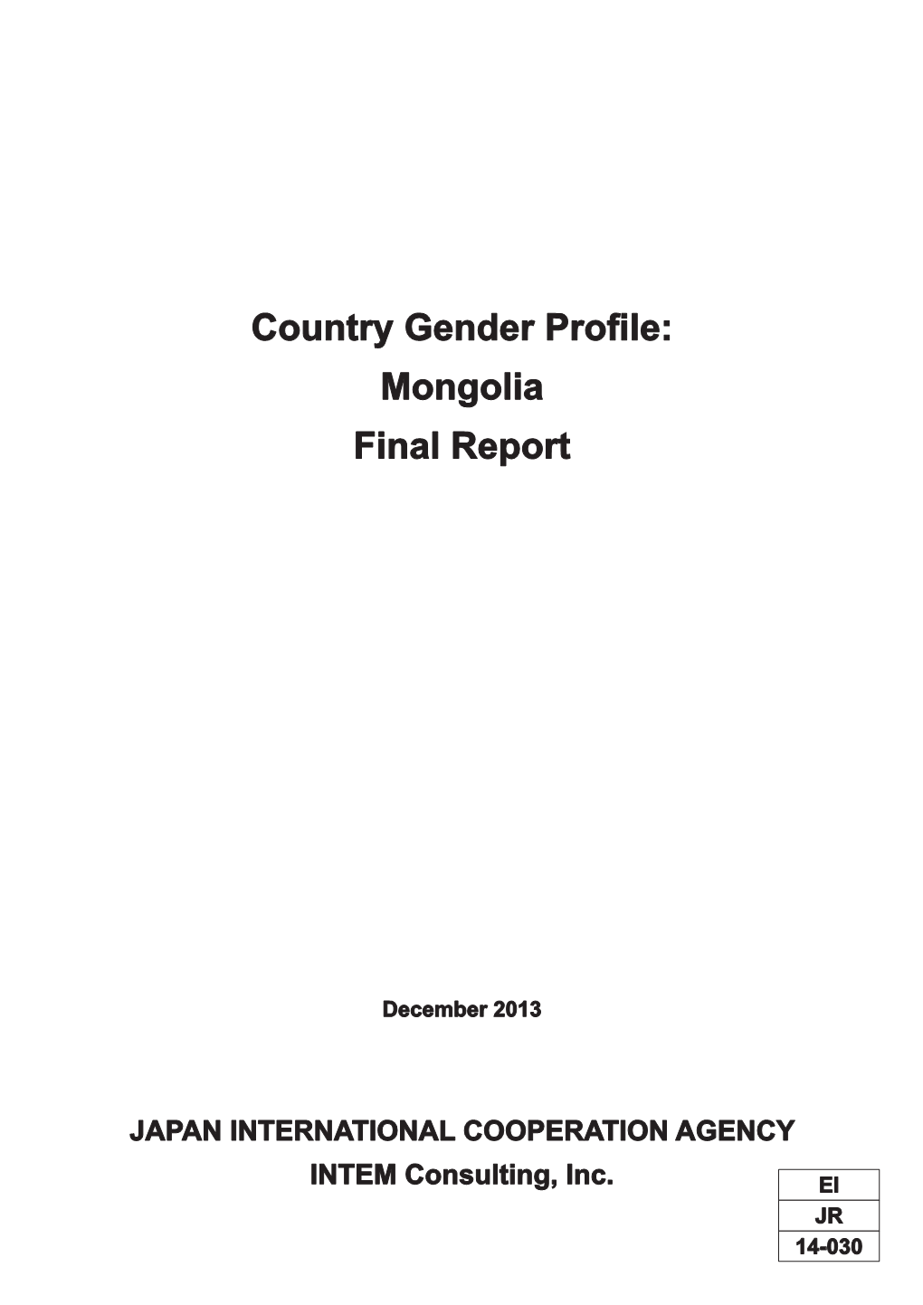 Country Gender Profile: Mongolia Final Report
