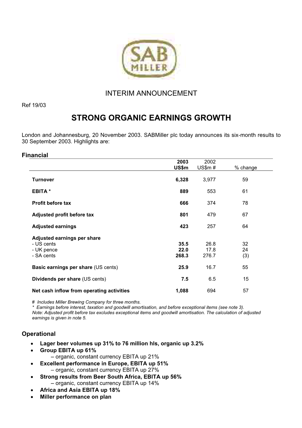 South African Breweries Limited Surplus on Pension Fund of Disposed Operation 45 -