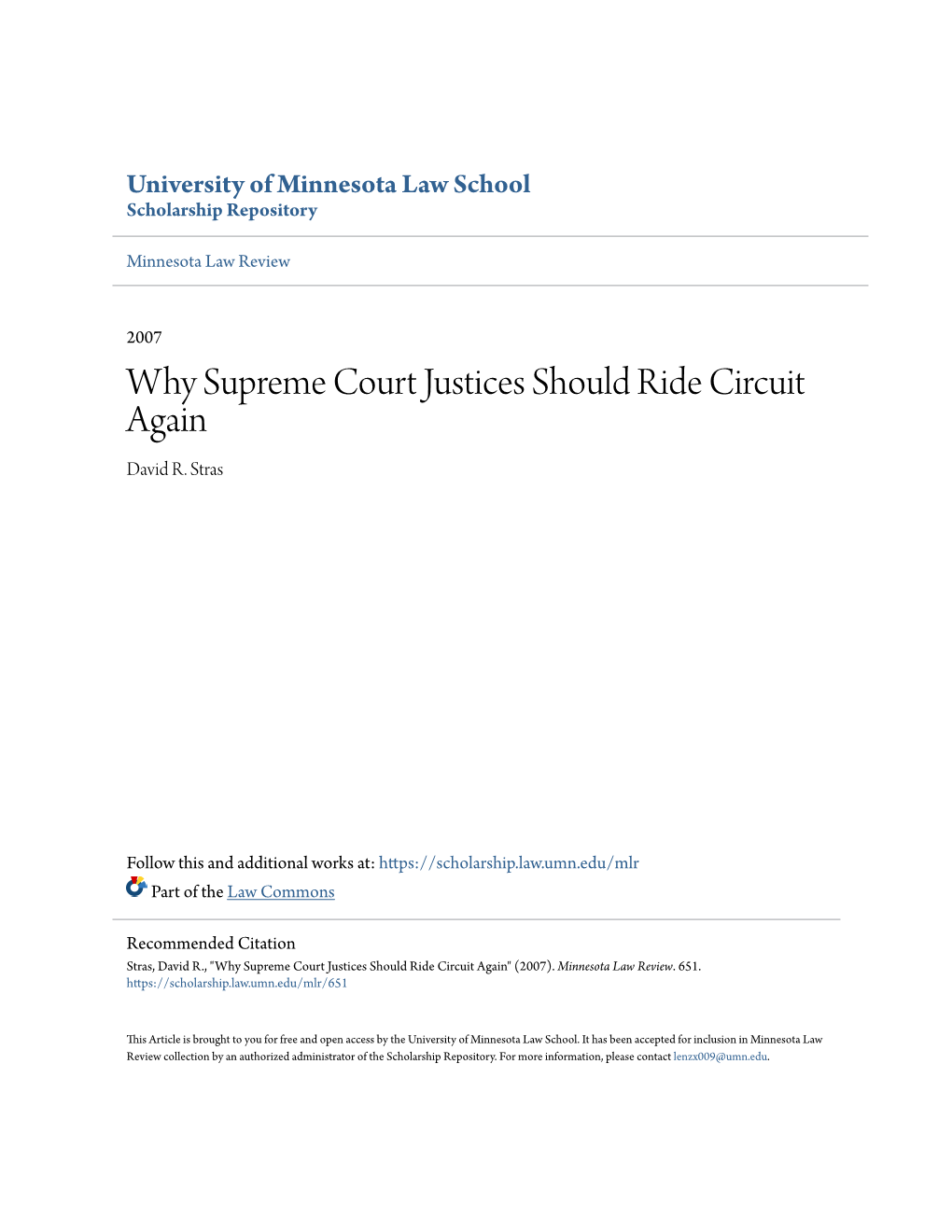 Why Supreme Court Justices Should Ride Circuit Again David R