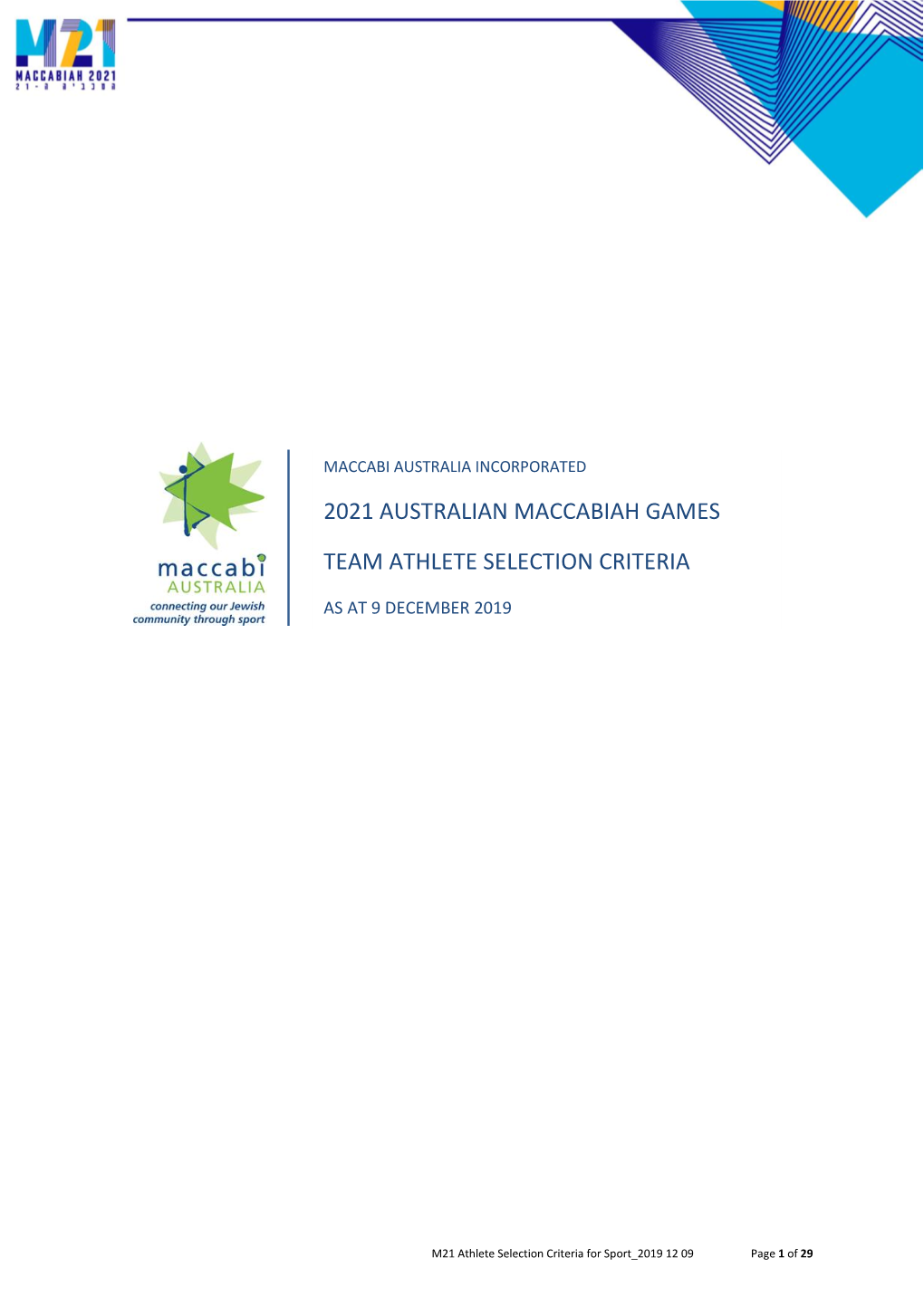 2021 Australian Maccabiah Games Team Athlete