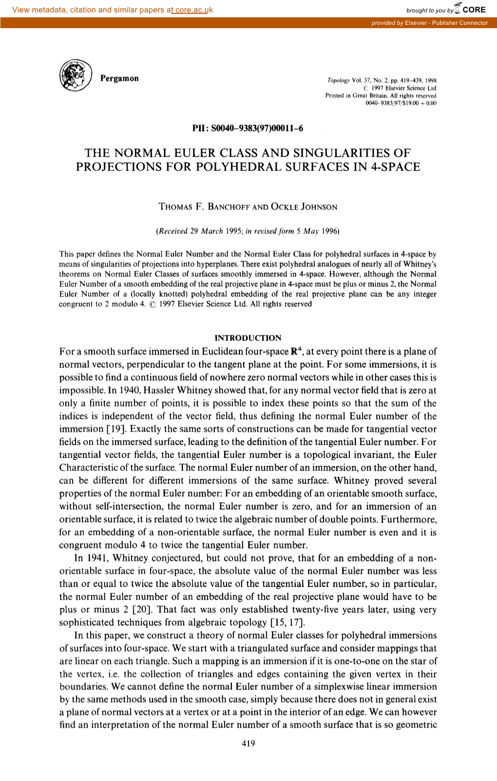 The Normal Euler Class and Singularities of Projections for Polyhedral Surfaces in 4-Space