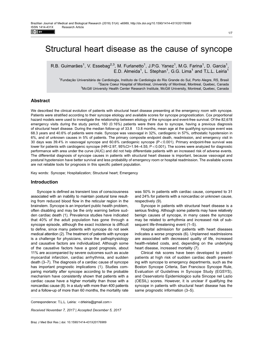 Structural Heart Disease As the Cause of Syncope