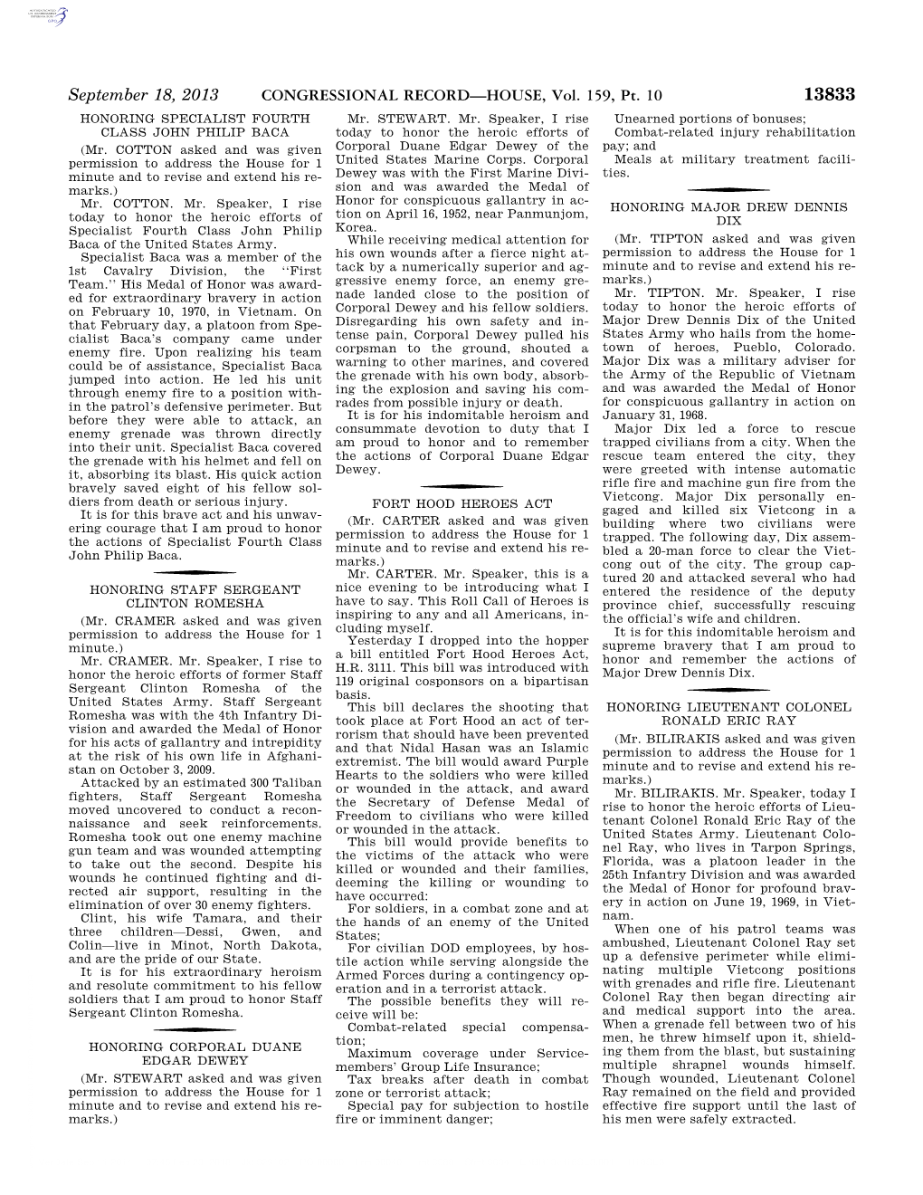 CONGRESSIONAL RECORD—HOUSE, Vol. 159, Pt. 10 13833 HONORING SPECIALIST FOURTH Mr