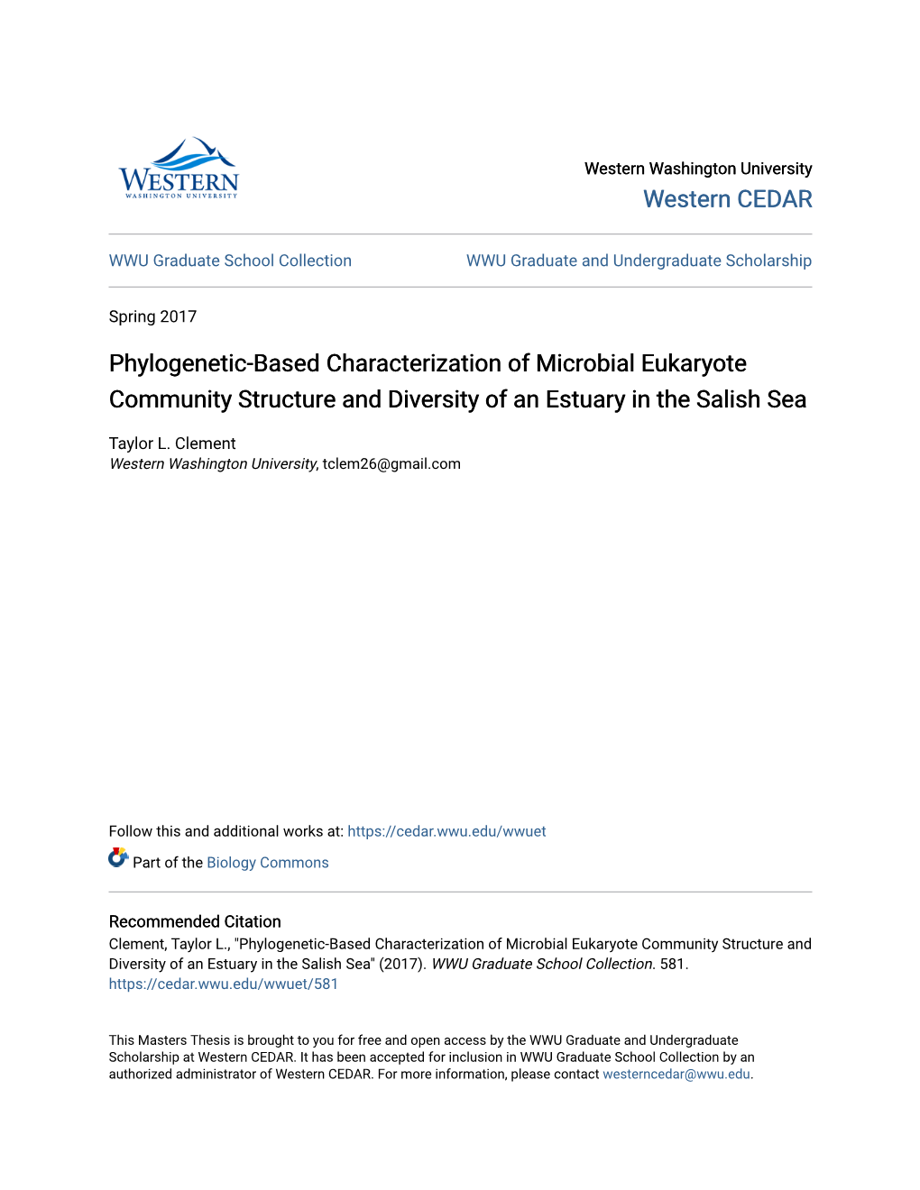 Phylogenetic-Based Characterization of Microbial Eukaryote Community Structure and Diversity of an Estuary in the Salish Sea