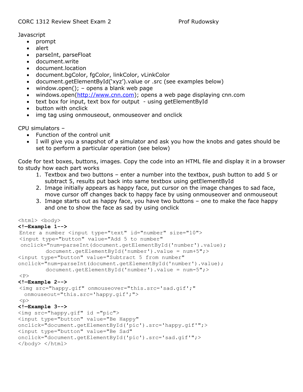 CORC 1312 Review Sheet Exam 2 Prof Rudowsky