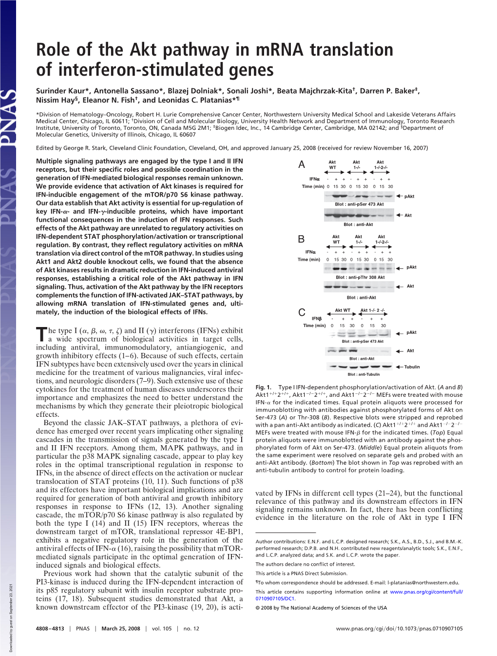 Role of the Akt Pathway in Mrna Translation of Interferon-Stimulated Genes