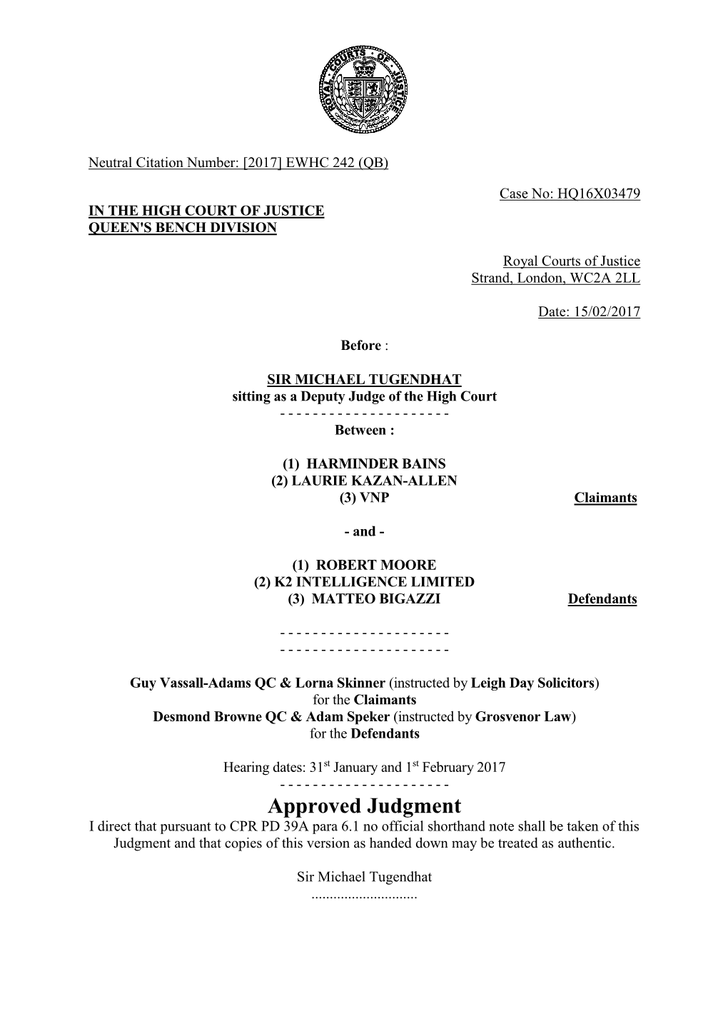 High Court Judgment Template