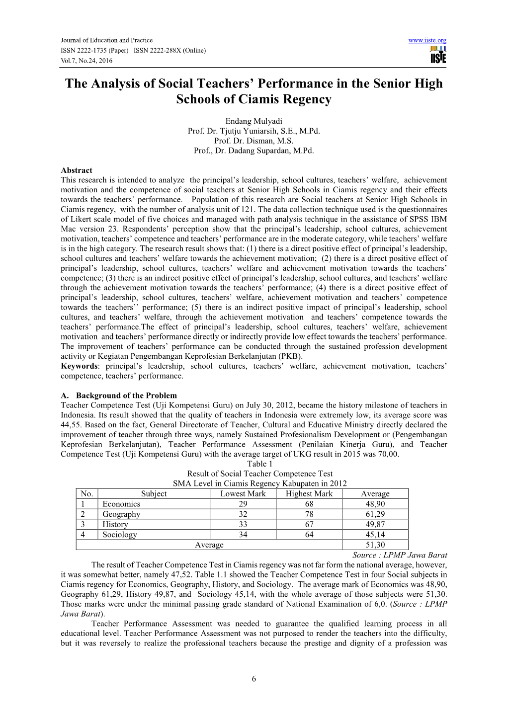 The Analysis of Social Teachers' Performance in the Senior High