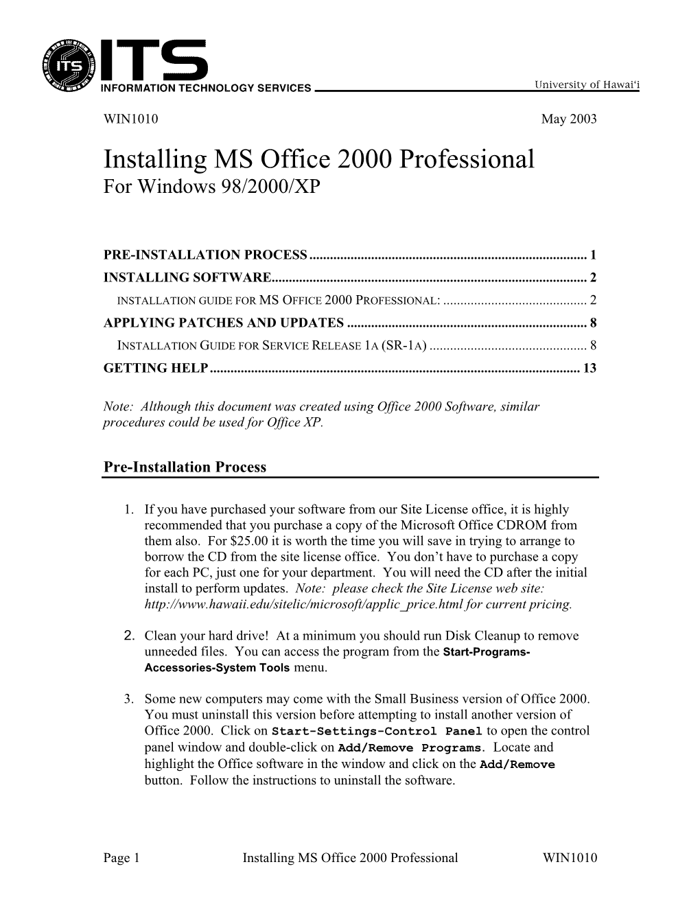 Installing MS Office 2000 Professional for Windows 98/2000/XP